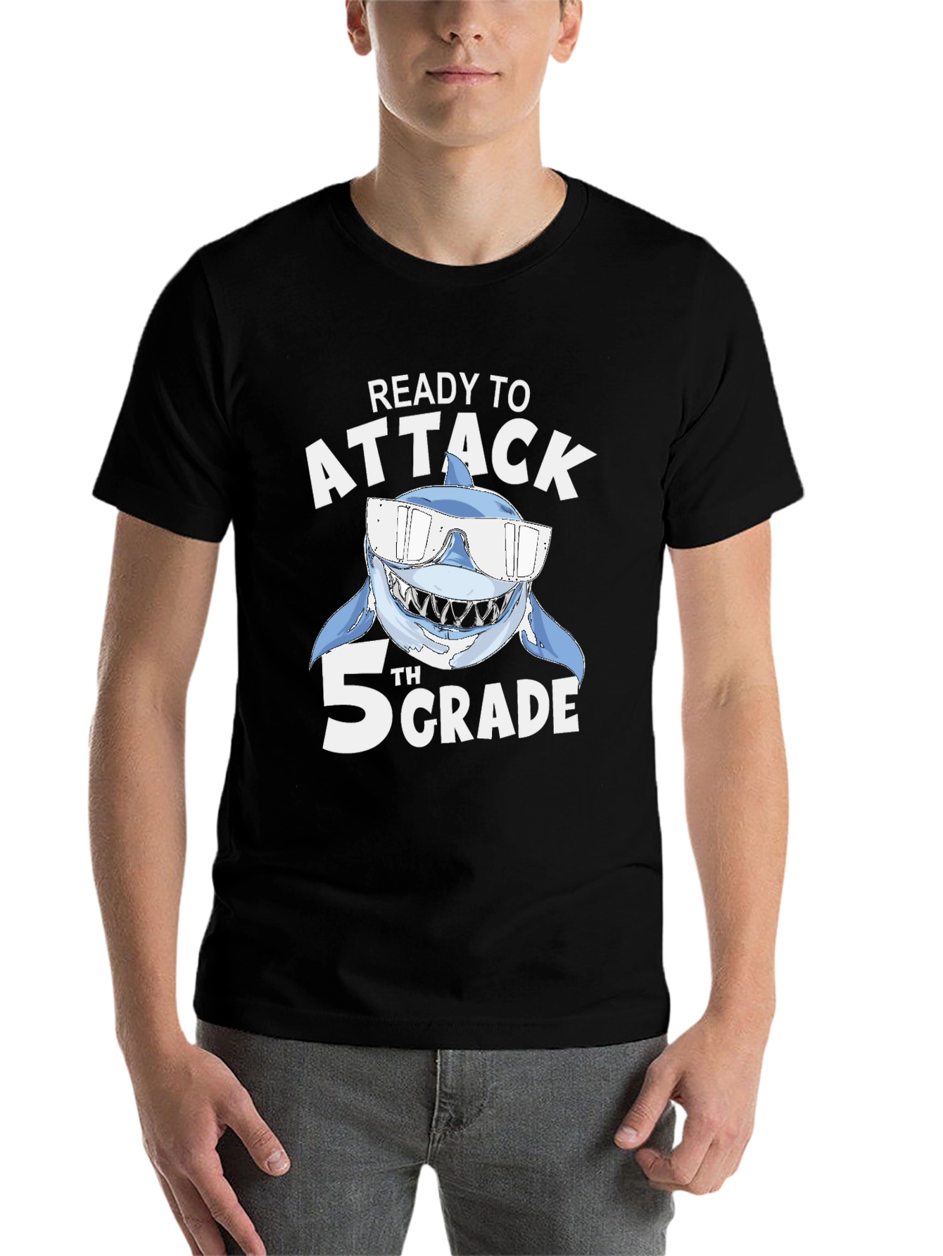 Black Ready to Attack 5th Grade Shark T-Shirt view 7