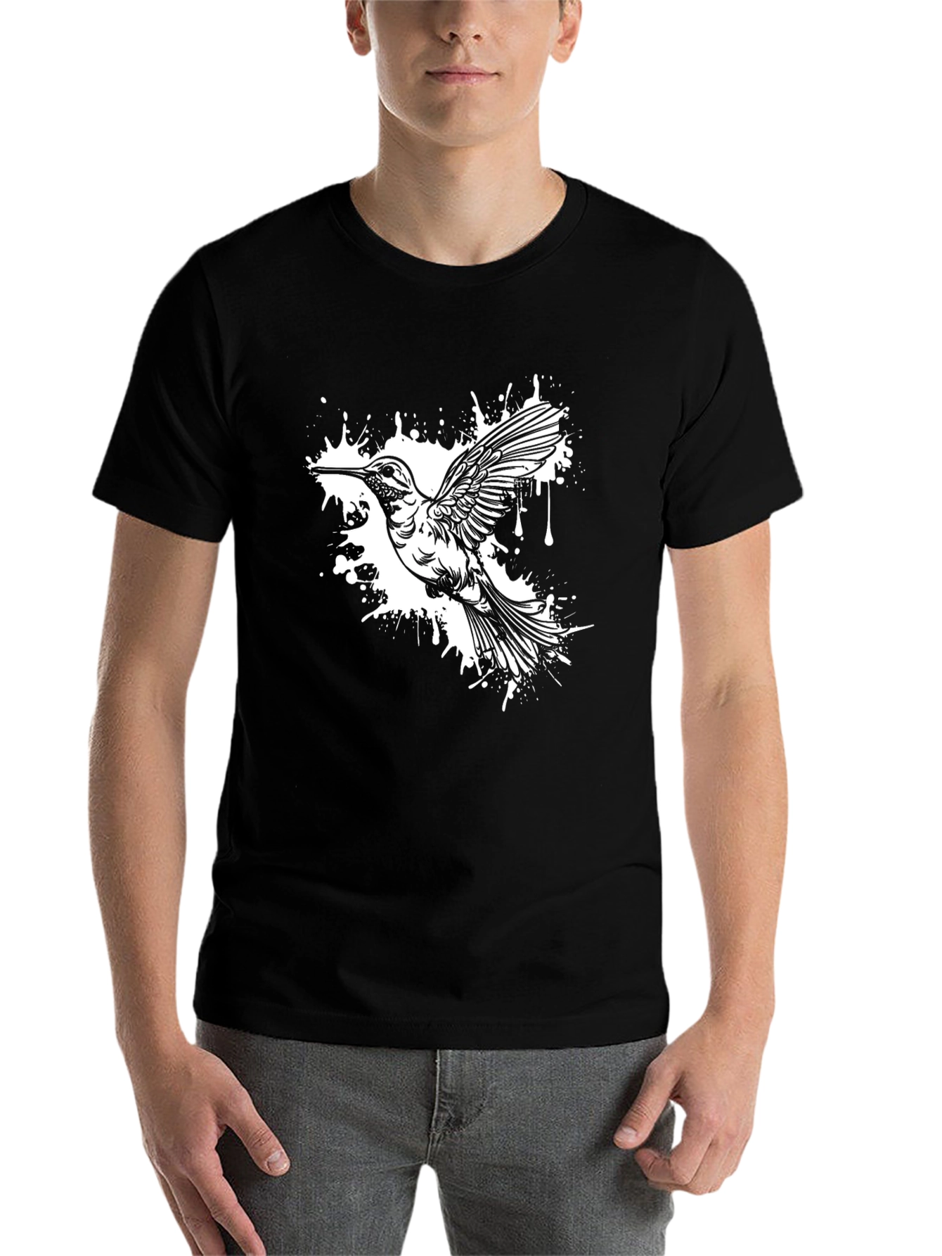Black Hummingbird Splash Graphic Tee - Black Cotton Blend view 7