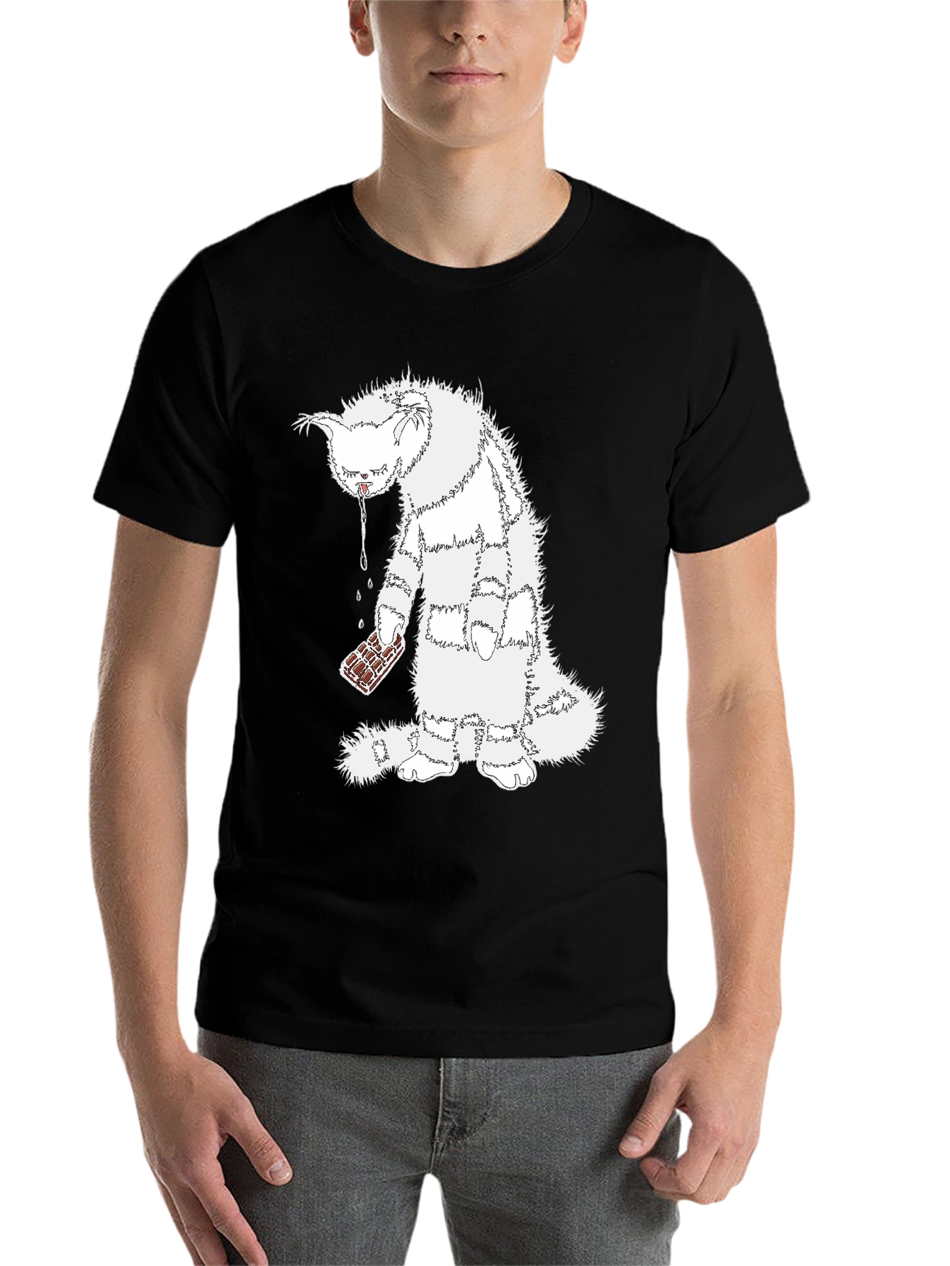 Black Funny Cat Chocolate T-Shirt - Unisex Black Tee view 7