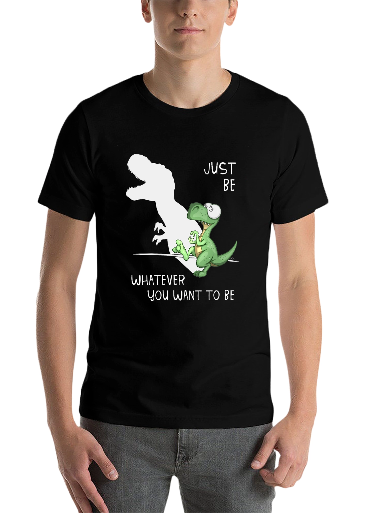 Black Just Be Dinosaur T-Shirt - Inspirational Graphic Tee view 7