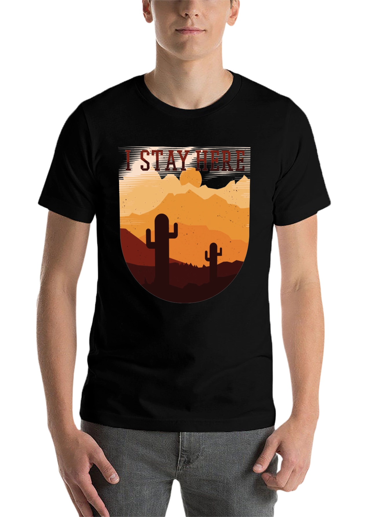 Black I Stay Here Graphic Tee - Desert Cactus Design view 7