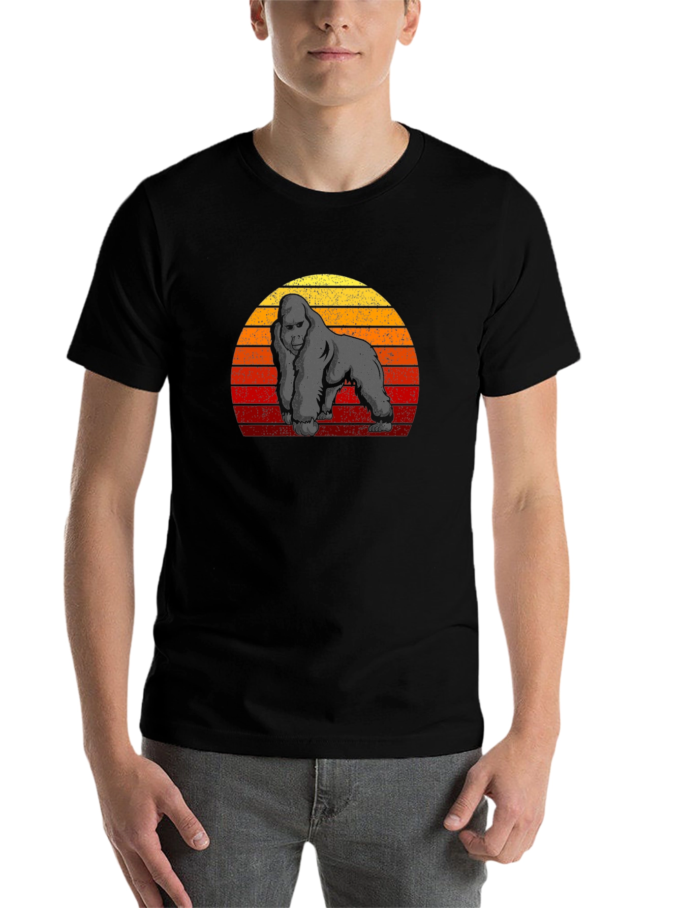 Black Retro Gorilla Sunset Graphic Tee view 7