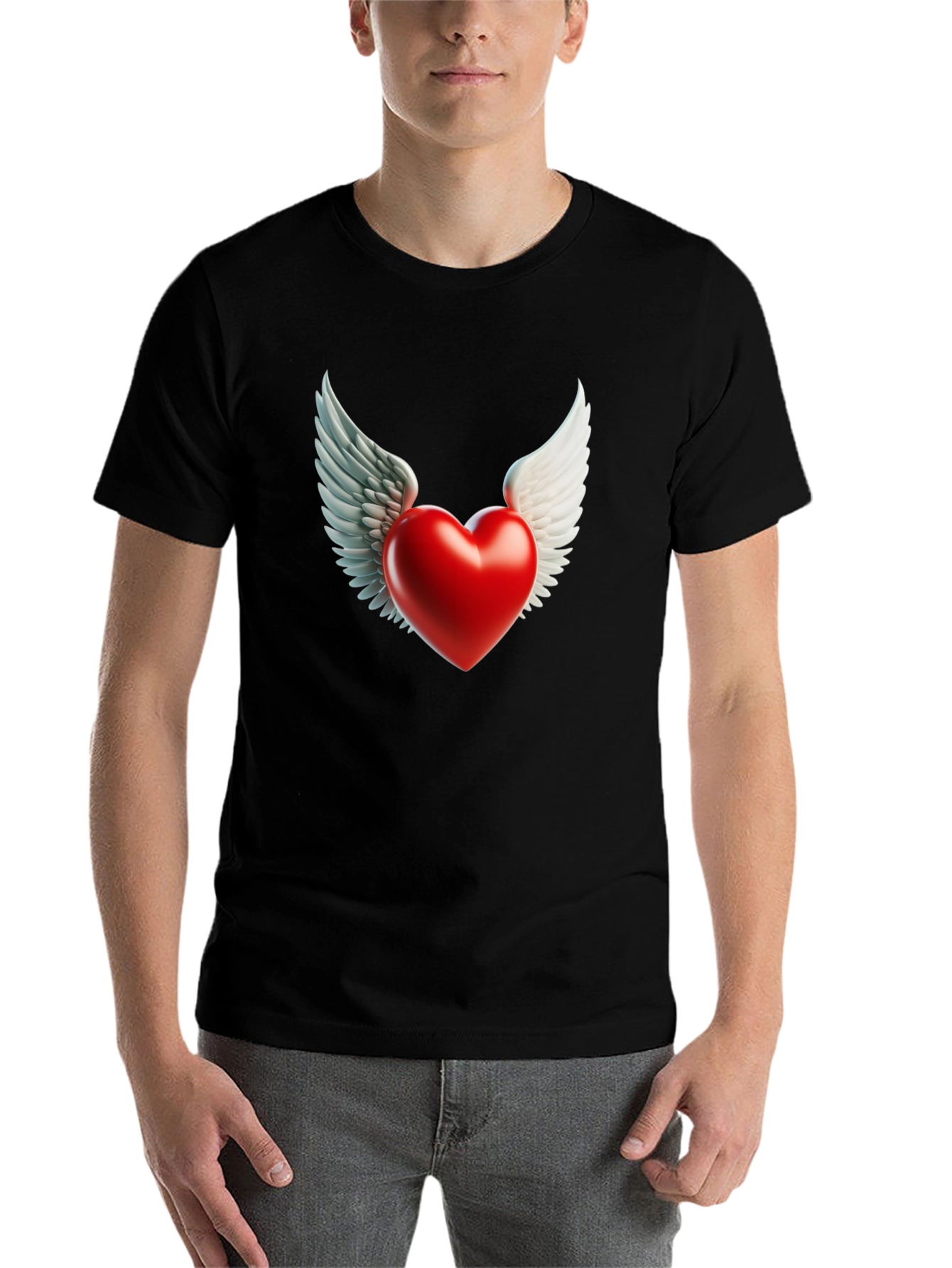 Black Winged Heart Graphic Tee - Black Cotton Blend view 7
