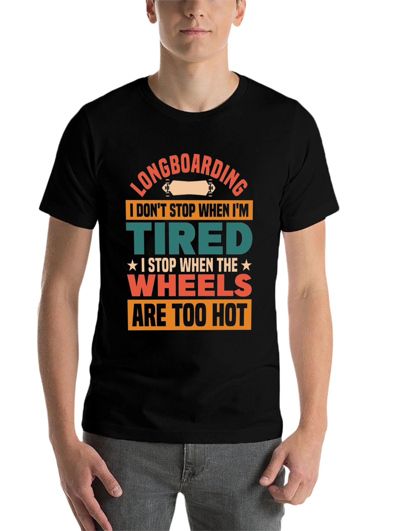 Black Longboarding Lover's T-Shirt: Wheels Too Hot! view 7