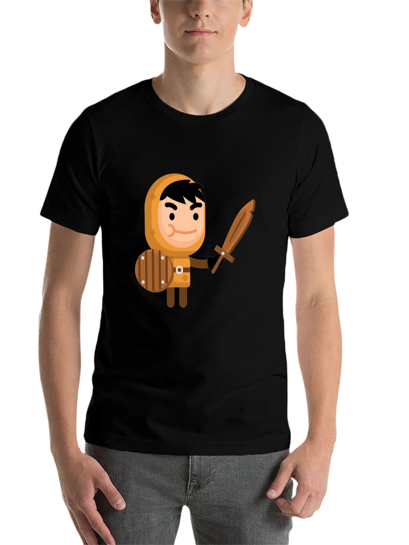 Black Cartoon Knight Graphic Tee - Fun, Unique Design view 7