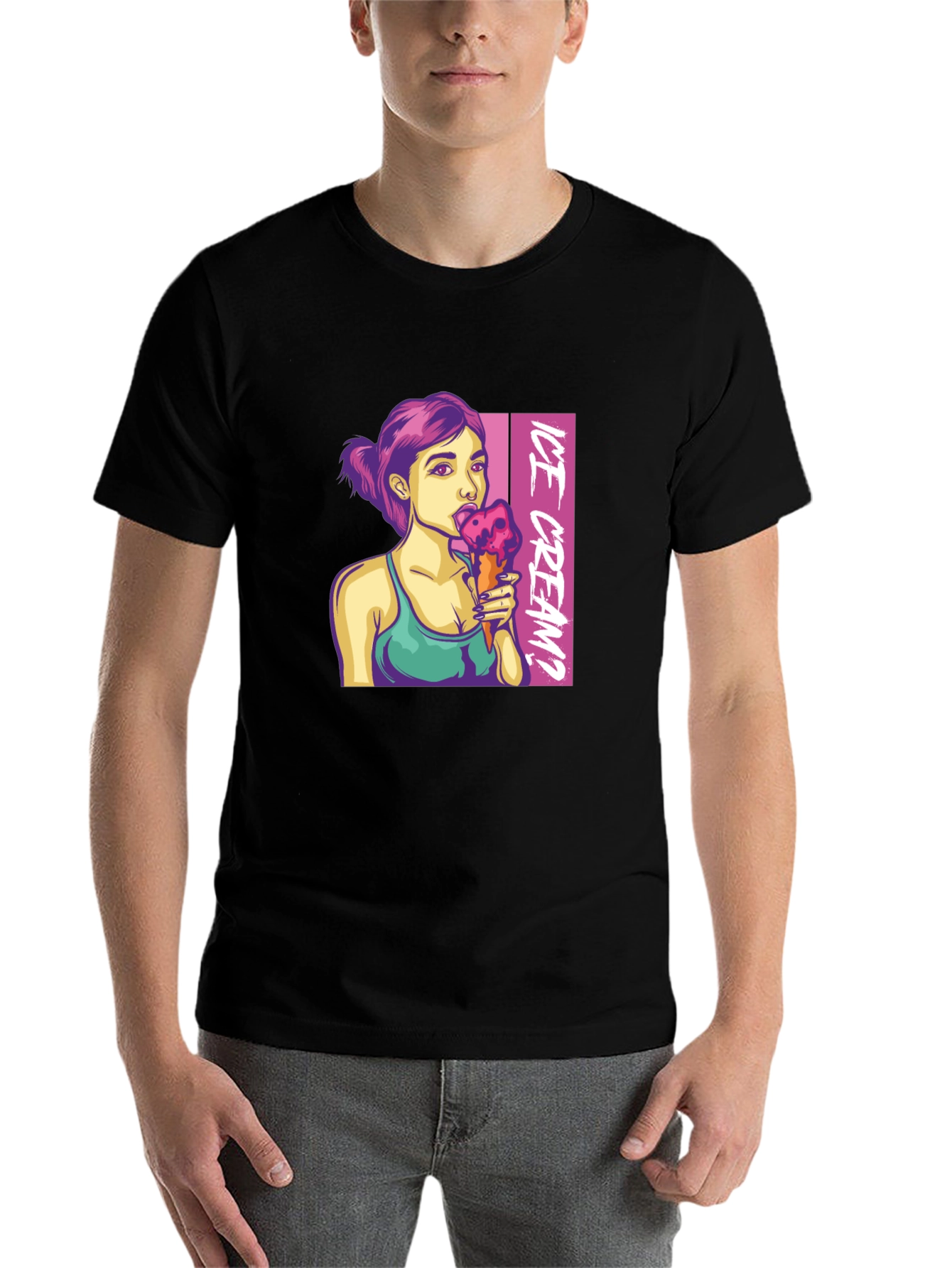 Black Ice Cream Girl Graphic T-Shirt - Stylish Unisex Tee view 7