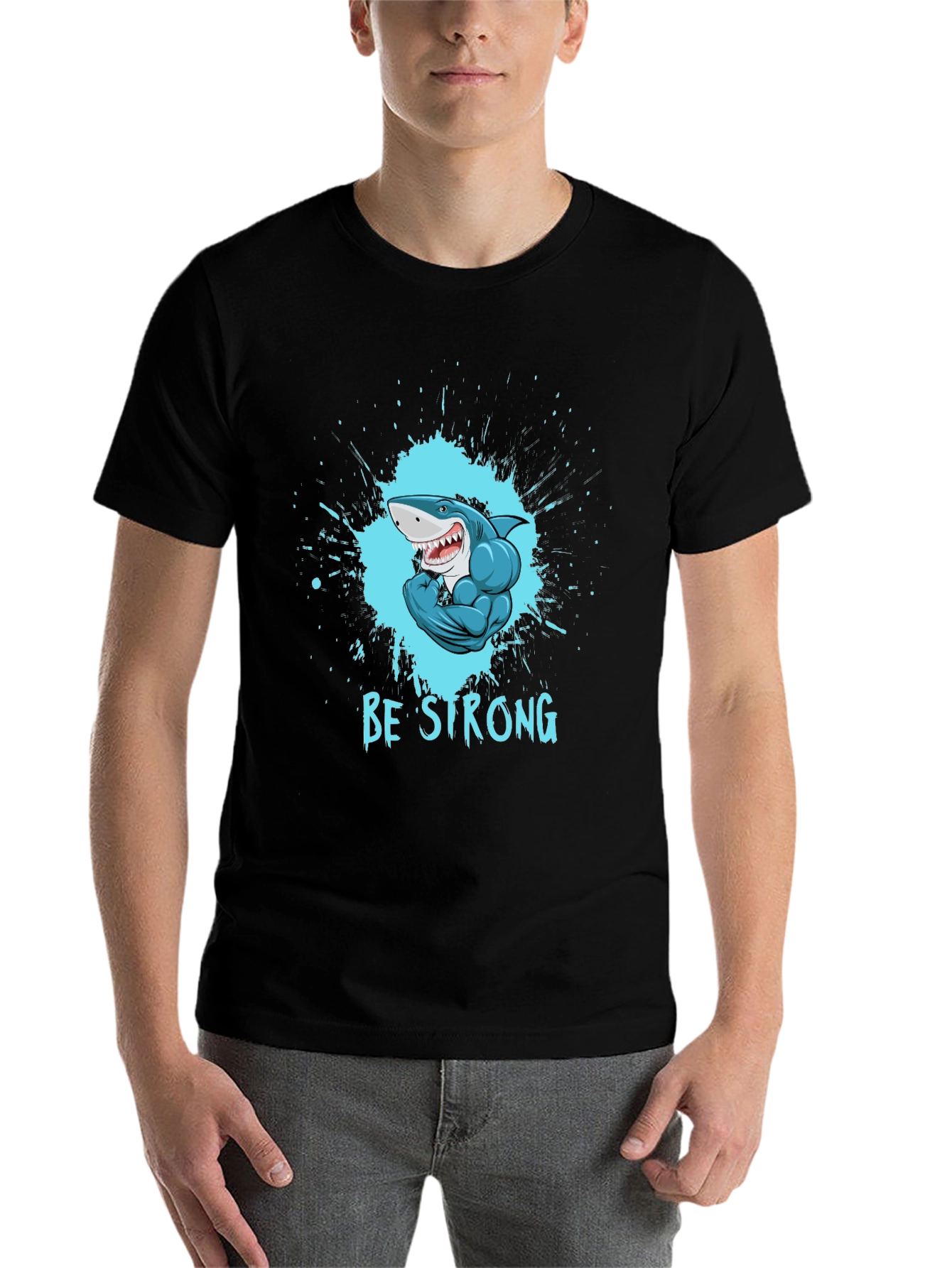 Black Be Strong Shark Graphic Tee view 7