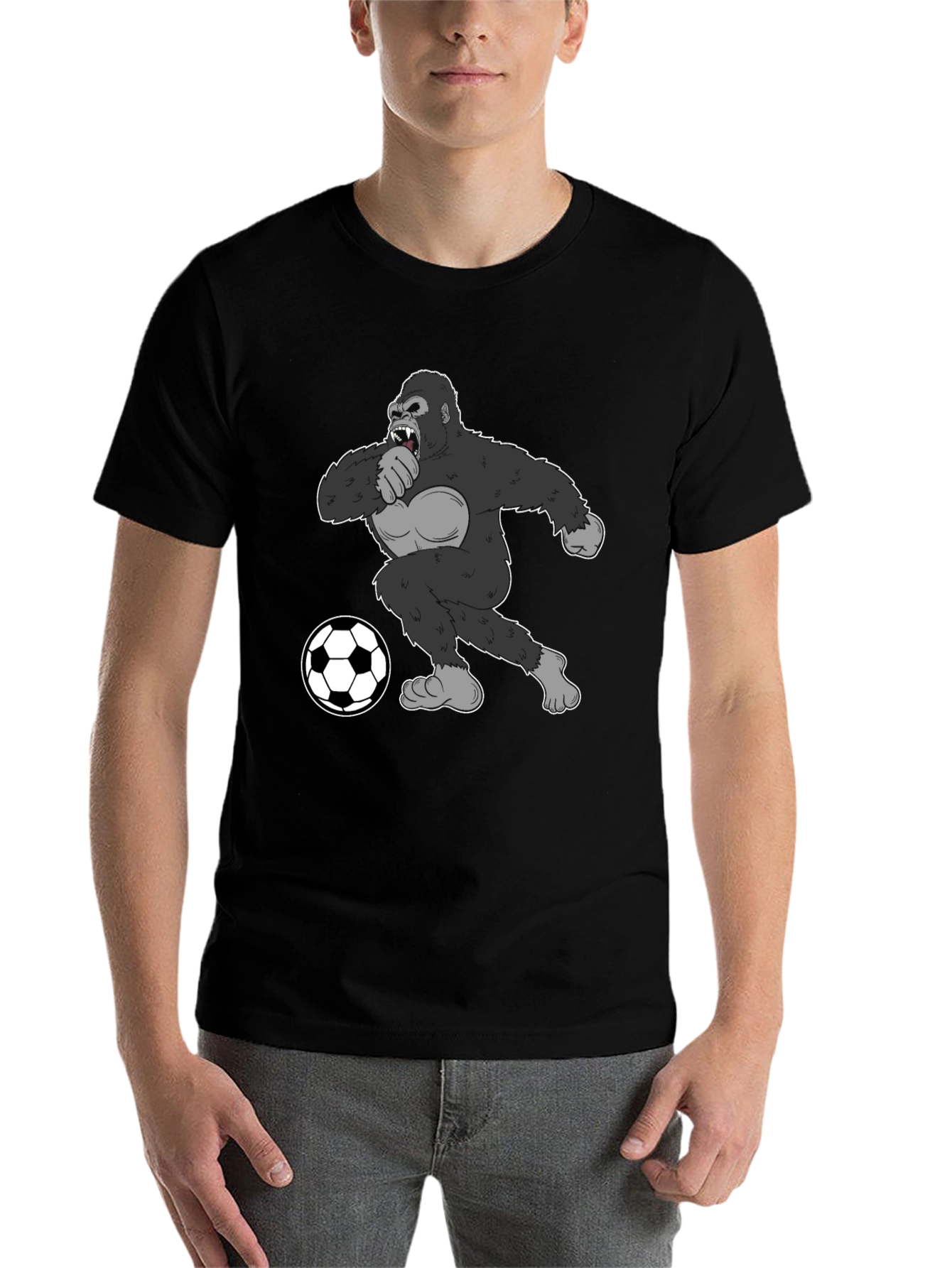 Black Gorilla Soccer Fan T-Shirt - Black Graphic Tee view 7