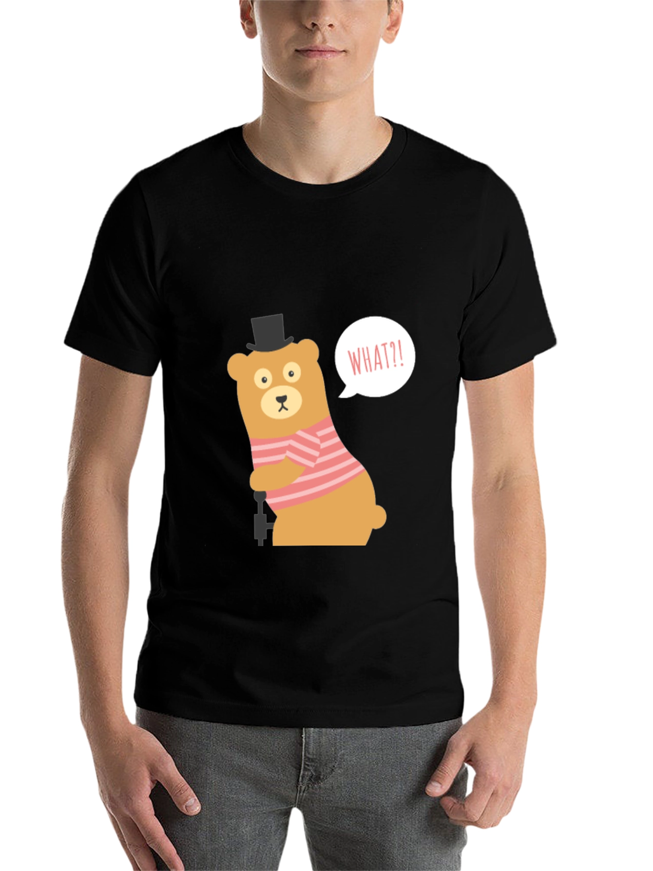 Black Funny Bear What?! Graphic Tee - Black view 7