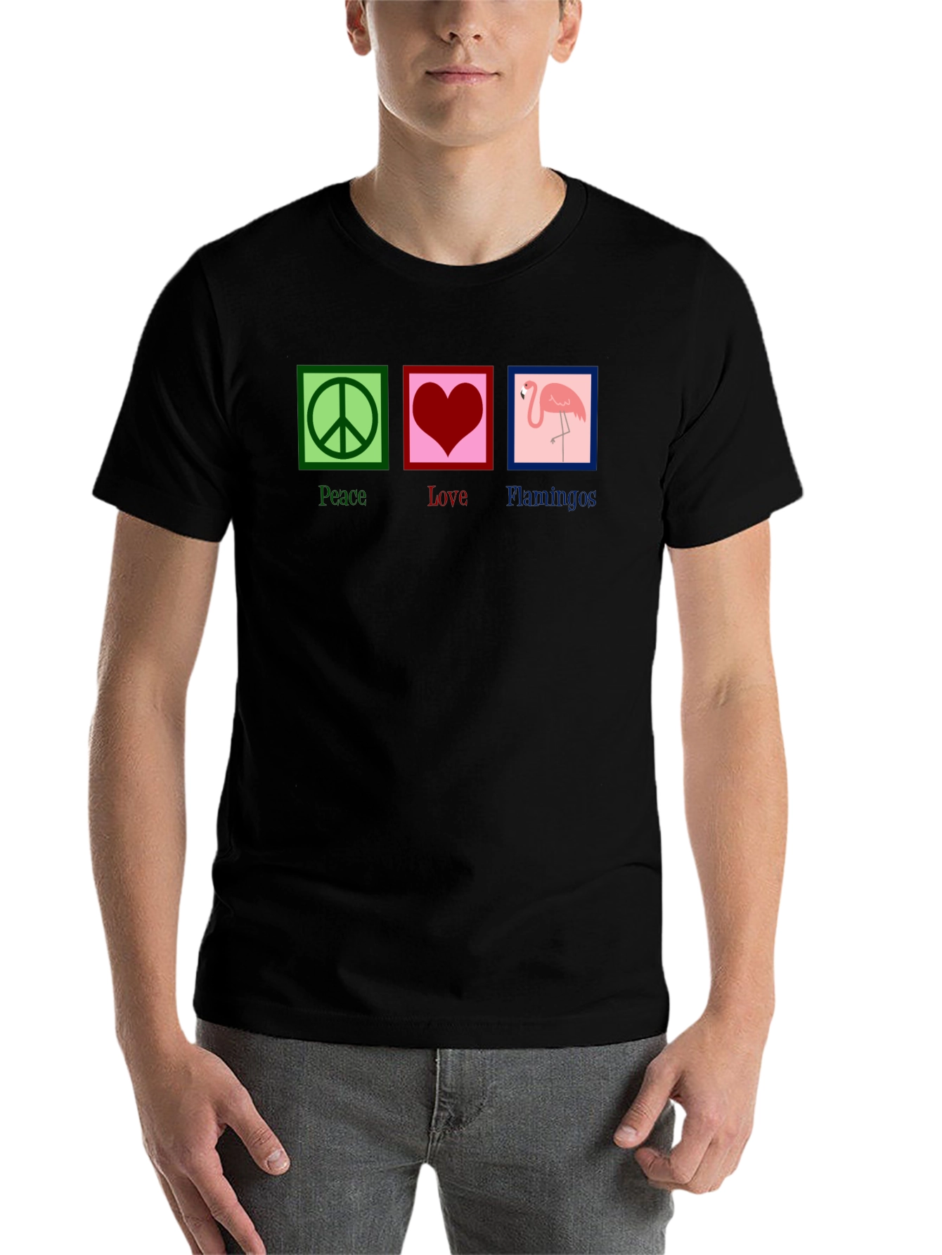 Black Peace Love Flamingos Graphic Tee view 7