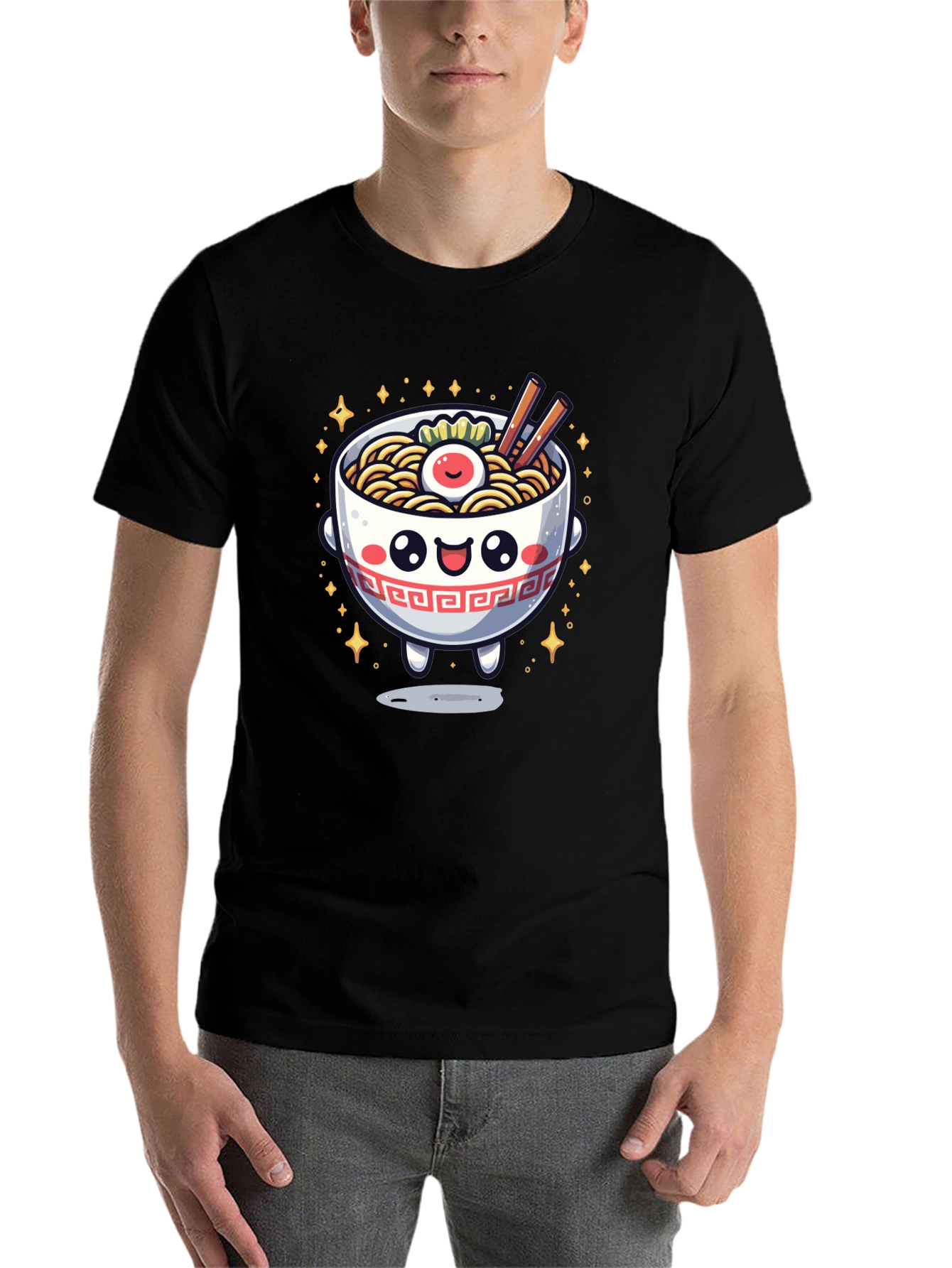Black Kawaii Ramen Bowl T-Shirt view 7