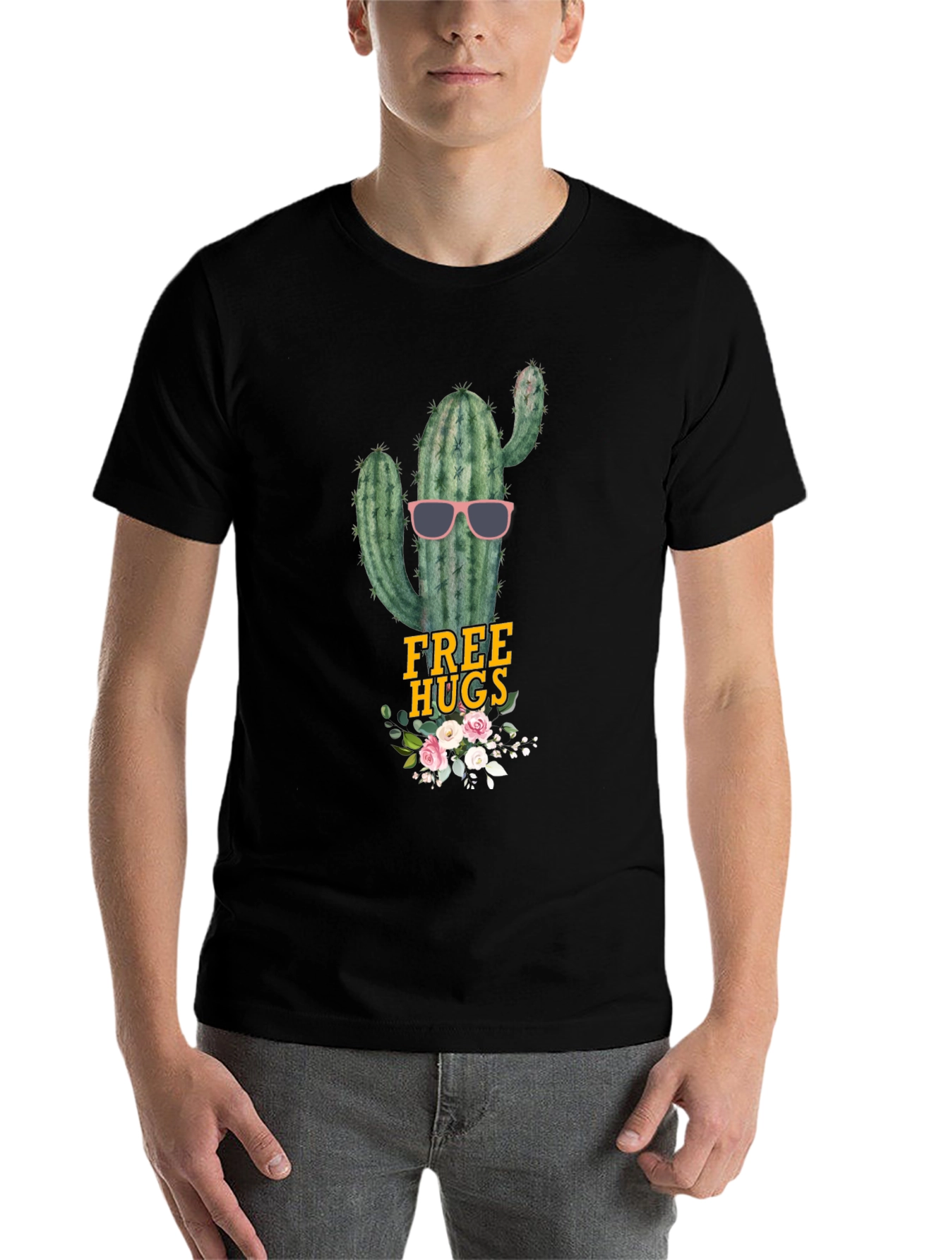 Black Cactus Free Hugs Graphic Tee - Funny Novelty Shirt view 7