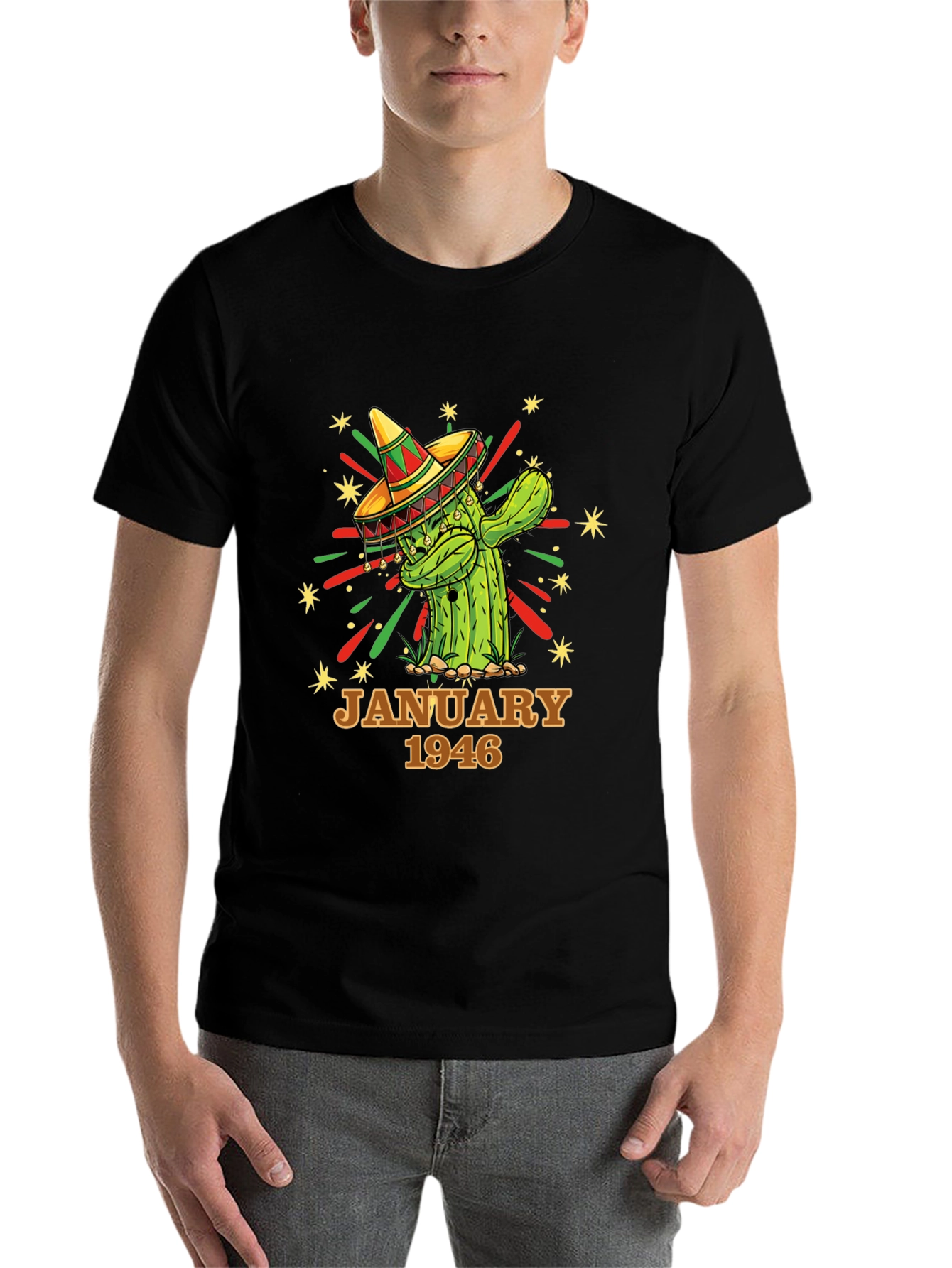 Black Cactus January 1946 Birthday T-Shirt view 7