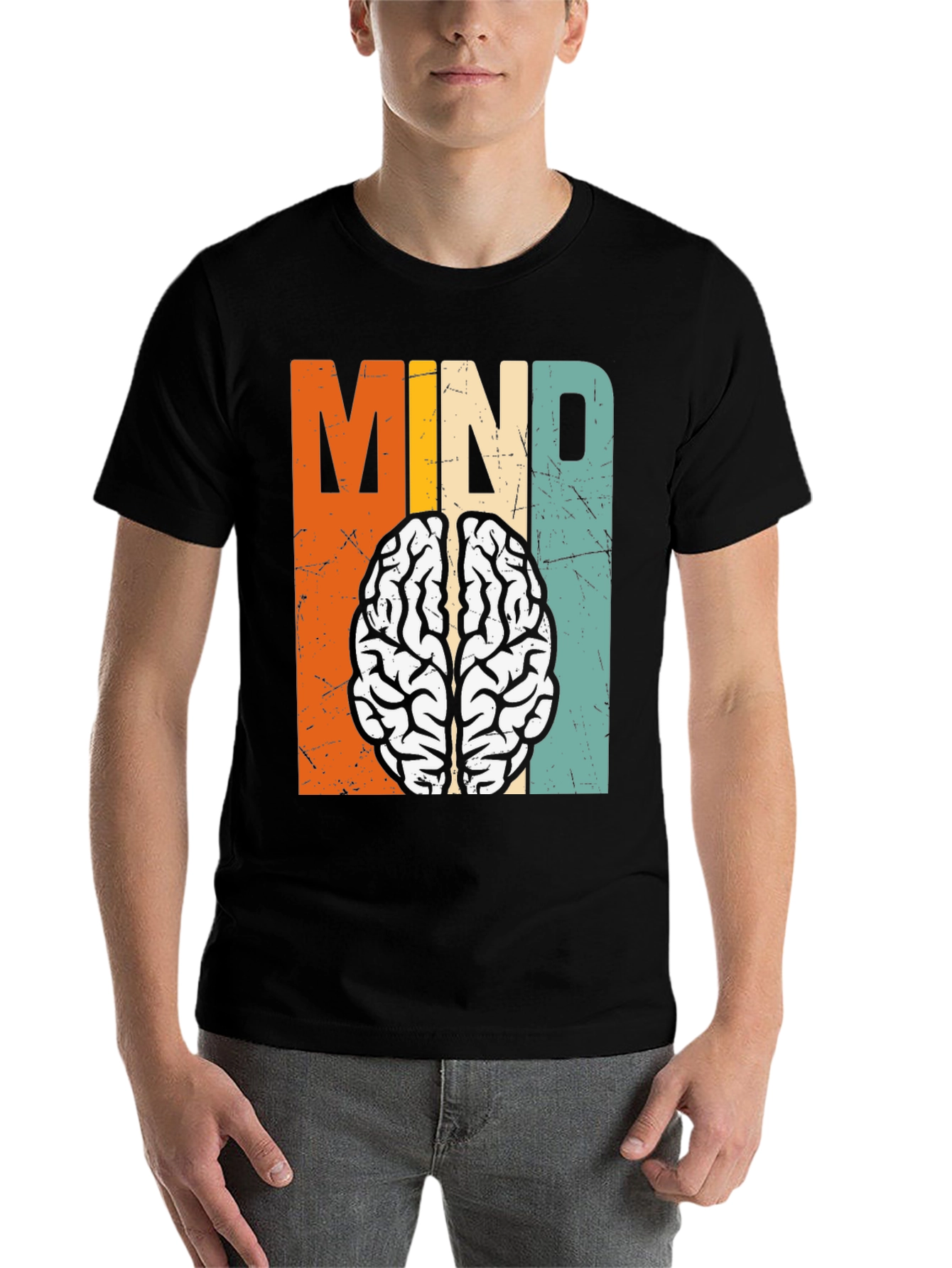 Black Retro Mind Brain Graphic T-Shirt view 7