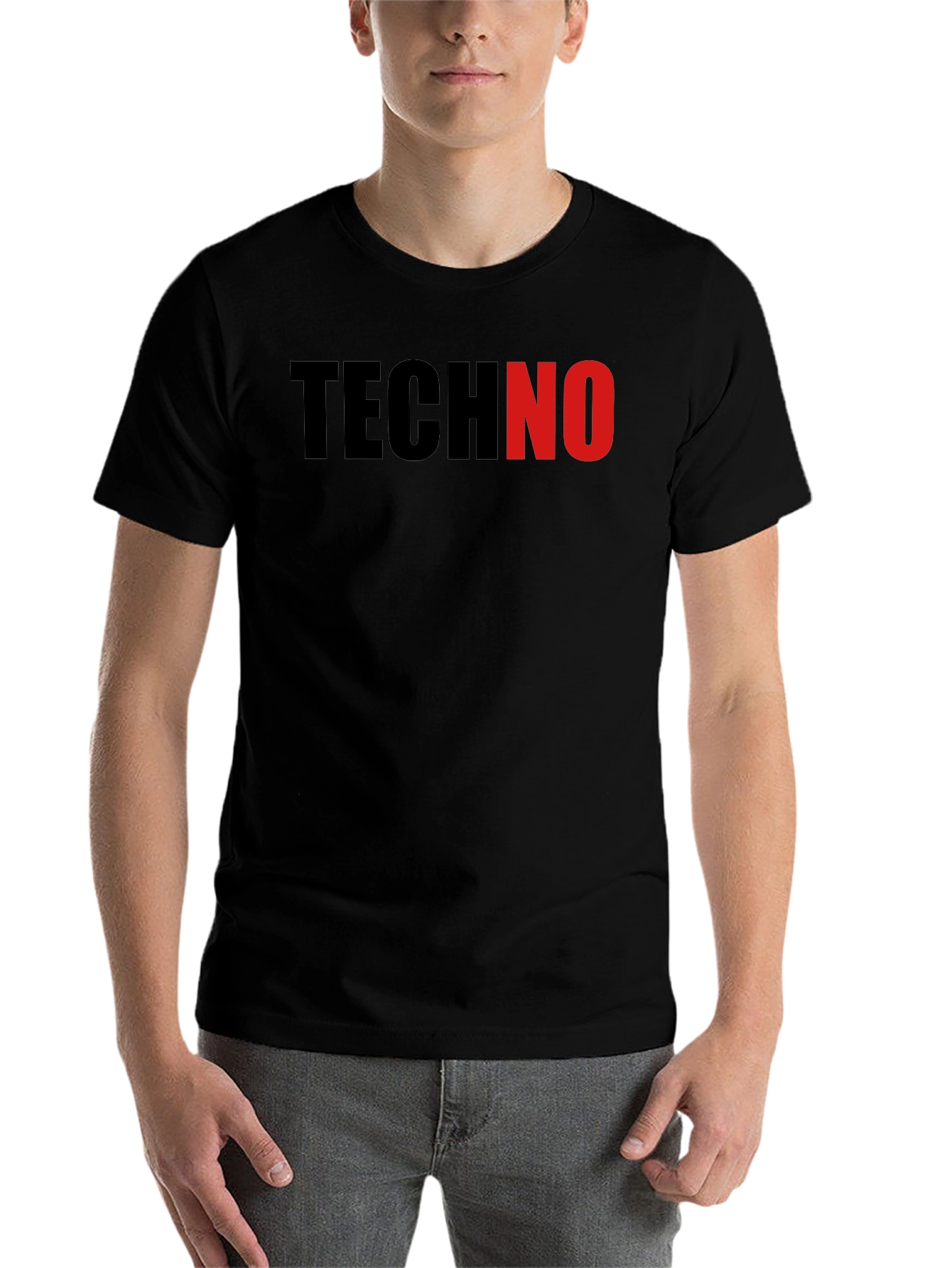 Black Techno T-Shirt - Black Crew Neck Tee view 7