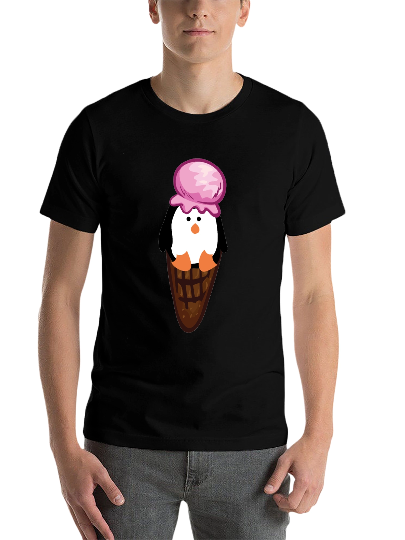 Black Penguin Ice Cream Cone Graphic T-Shirt view 7