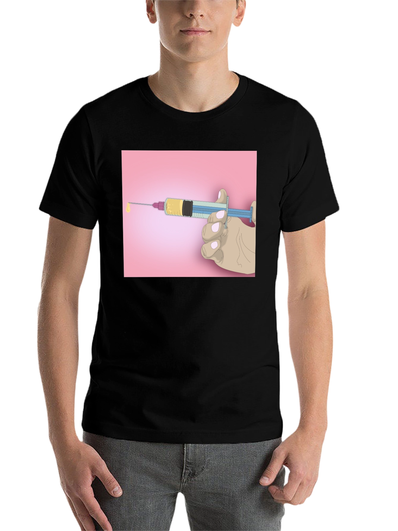 Black Unique Graphic Tee: Syringe Design - Bold Statement Piece view 7