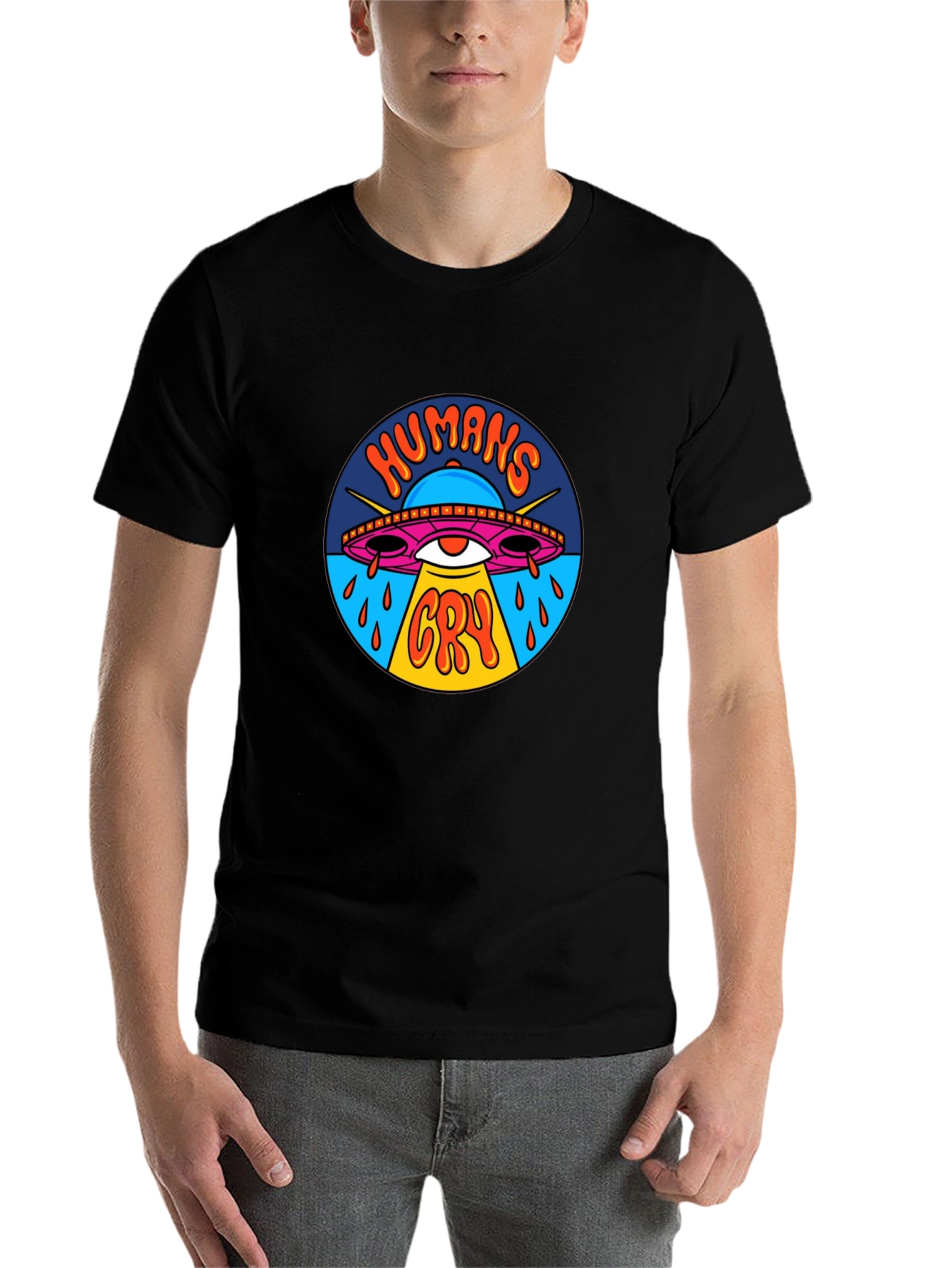 Black Humans Cry UFO Graphic Tee - Black view 7