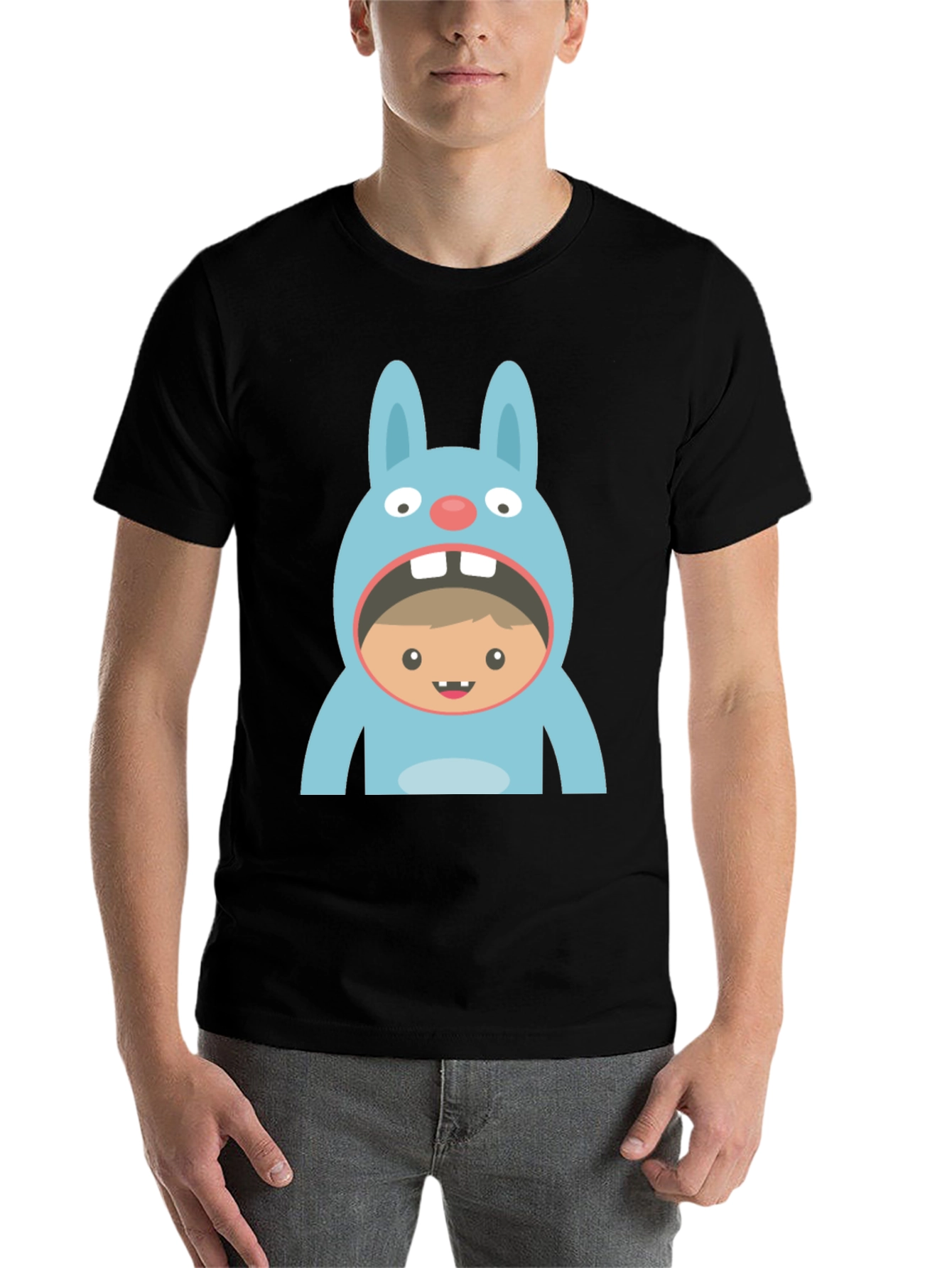 Black Funny Bunny Suit T-Shirt - Black Cotton Tee view 7
