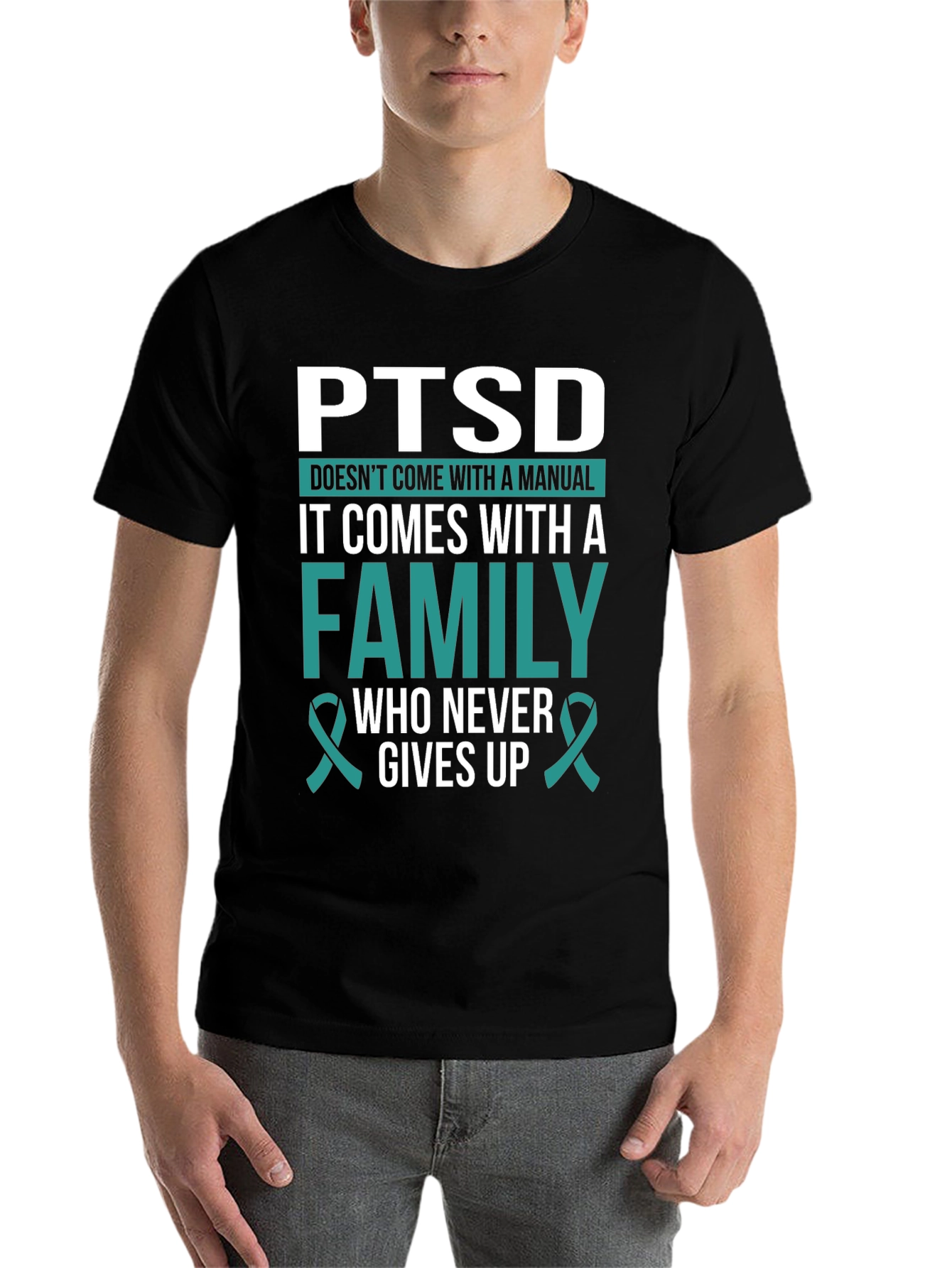 Black PTSD Awareness T-Shirt - Family Support view 7