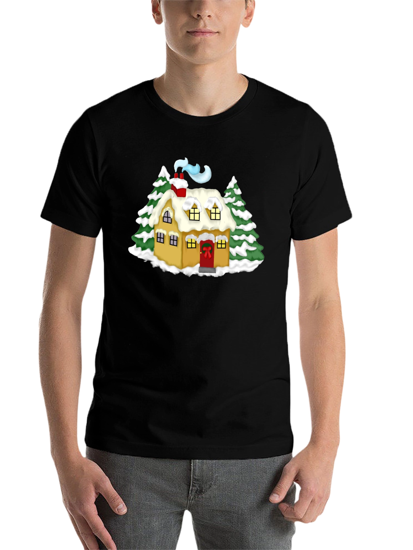 Black Whimsical Winter House Graphic Tee - Black view 7