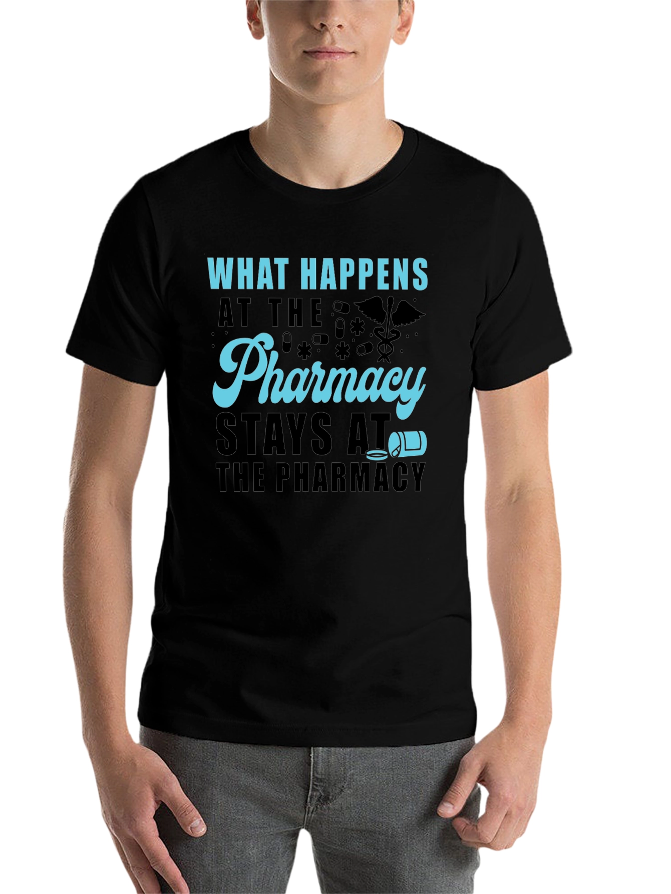 Black Pharmacy Humor T-Shirt - What Happens Stays view 7