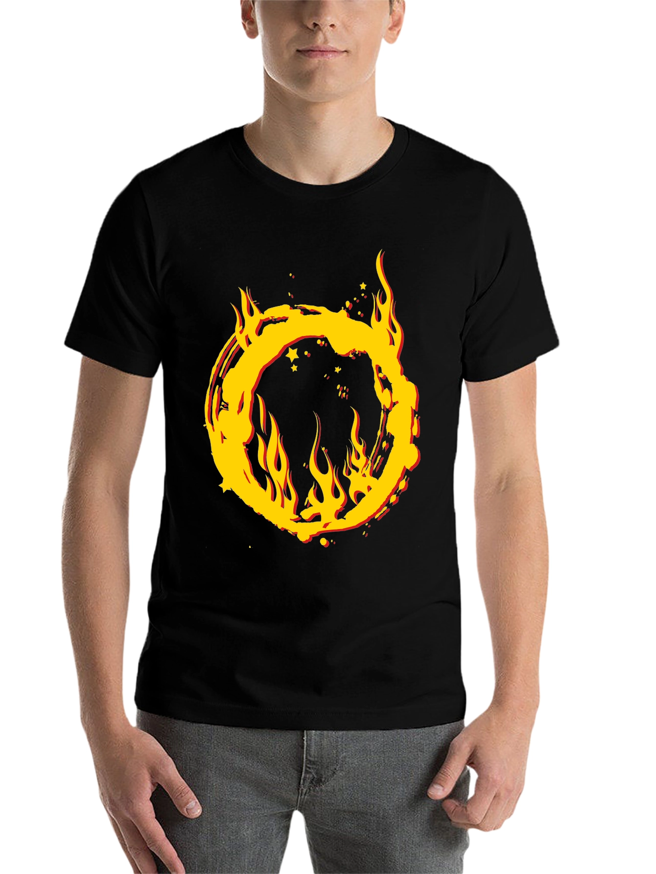 Black Fiery Ring Graphic T-Shirt - Bold Statement Tee view 7