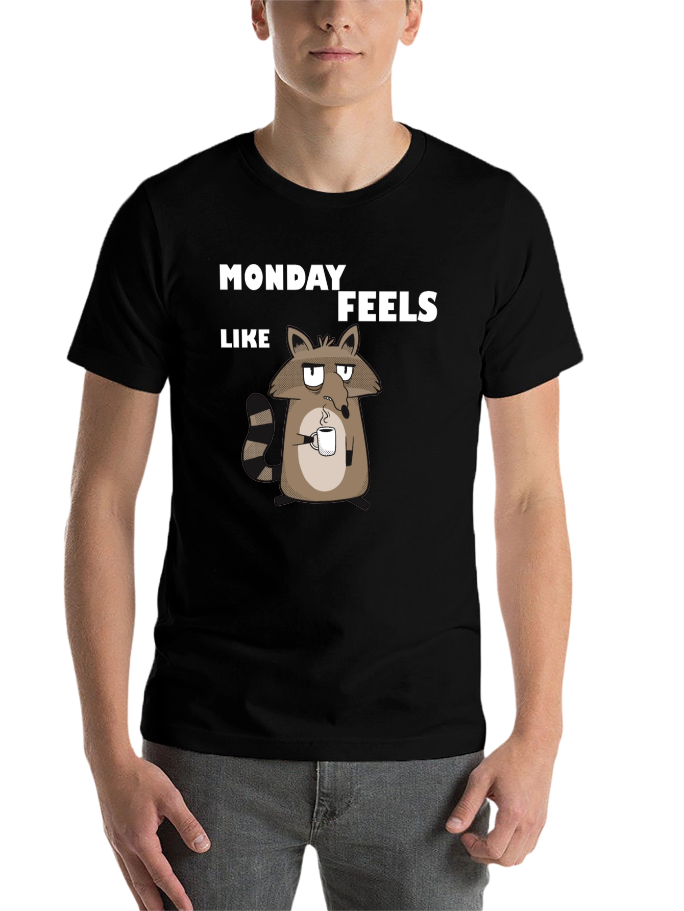 Black Monday Feels Raccoon T-Shirt - Funny Graphic Tee view 7