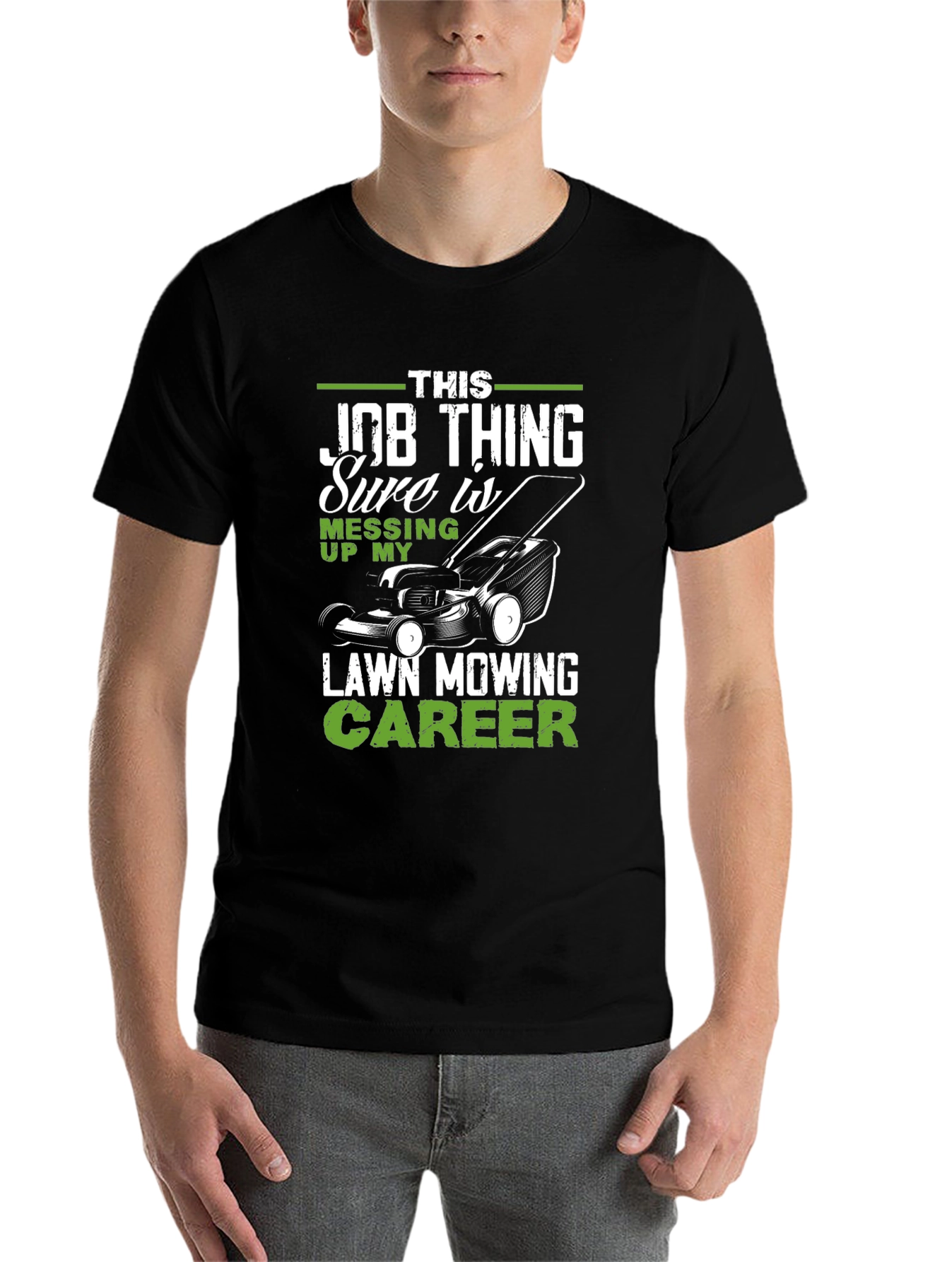 Black Funny Lawn Mowing Career T-Shirt view 7