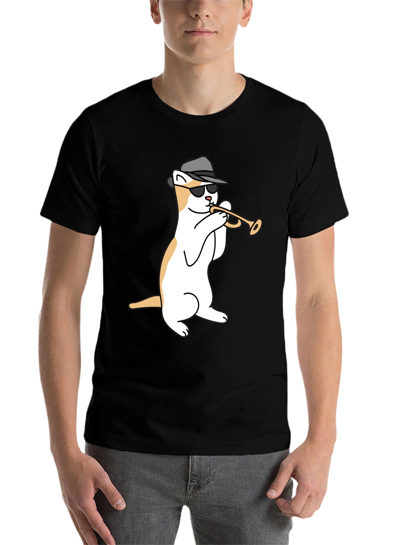 Black Cool Cat Trumpet Black T-Shirt view 7