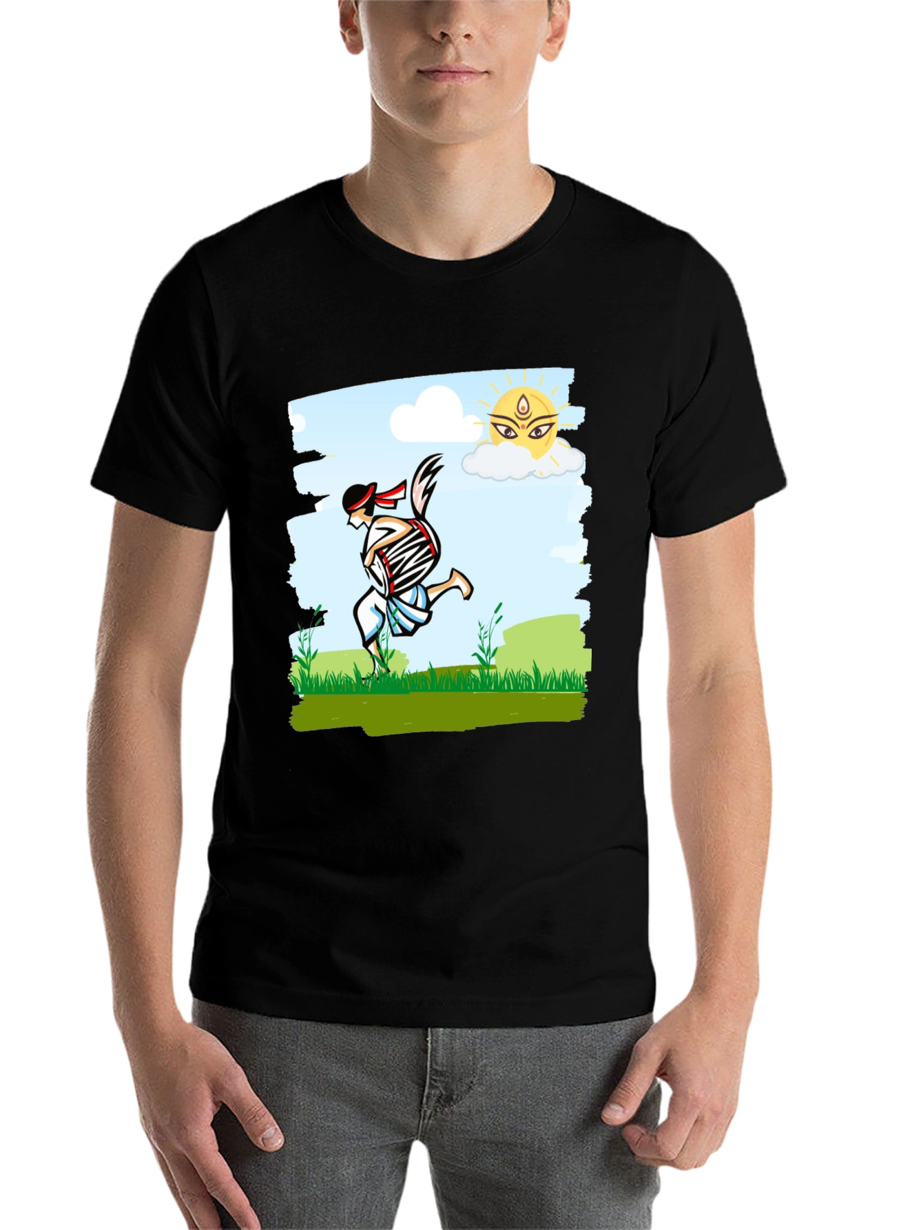 Black Bengali Drummer T-Shirt - Festive Indian Art Design view 7