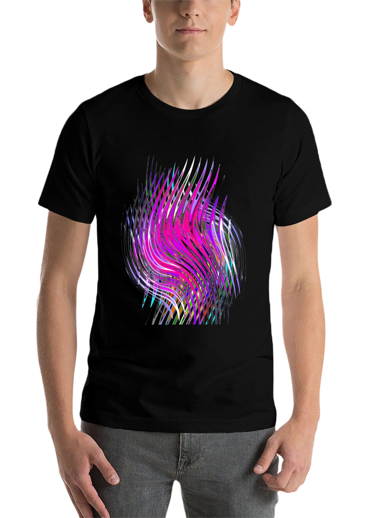 Black Abstract Swirl Graphic Black T-Shirt view 7