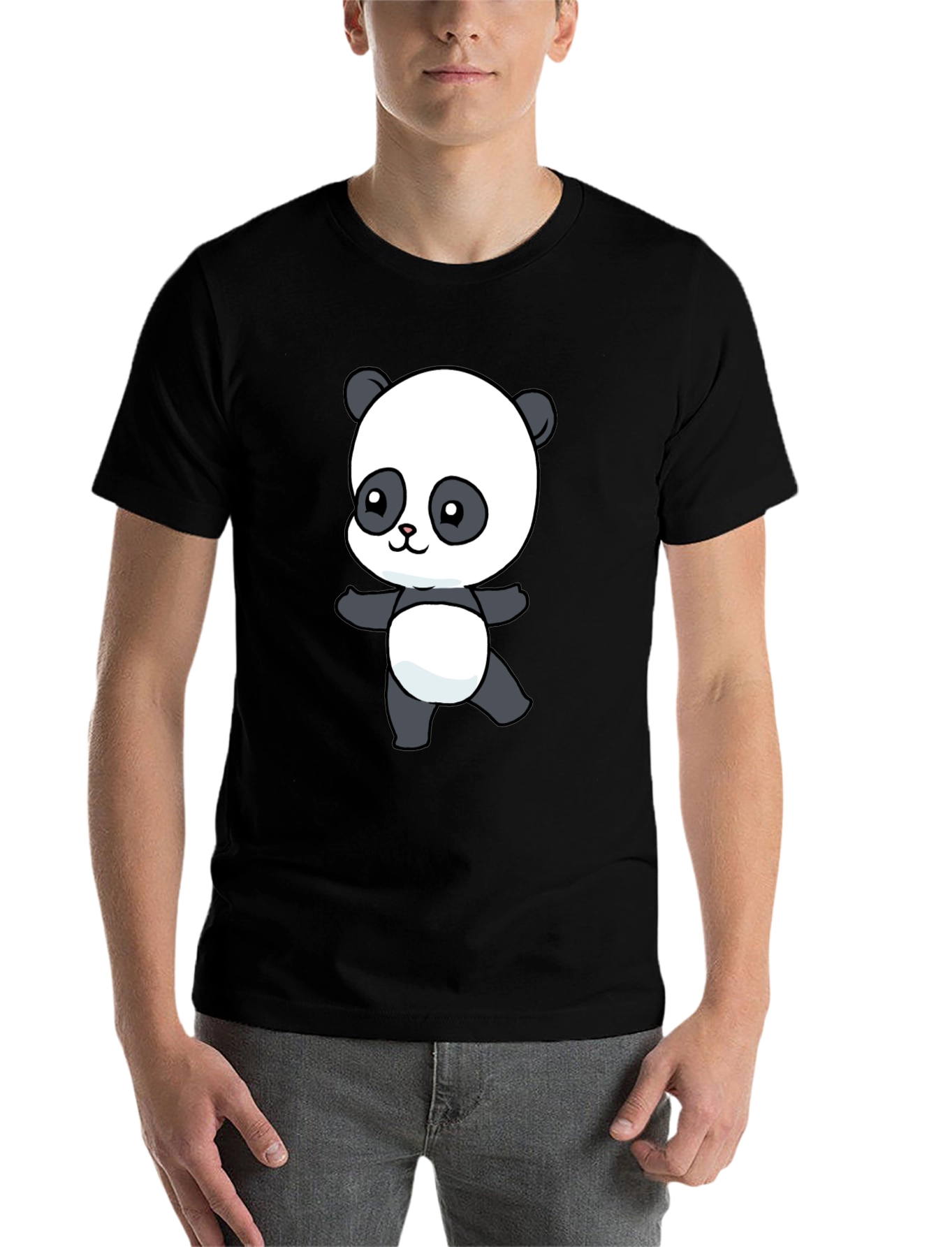 Black Cute Panda Bear Graphic T-Shirt view 7