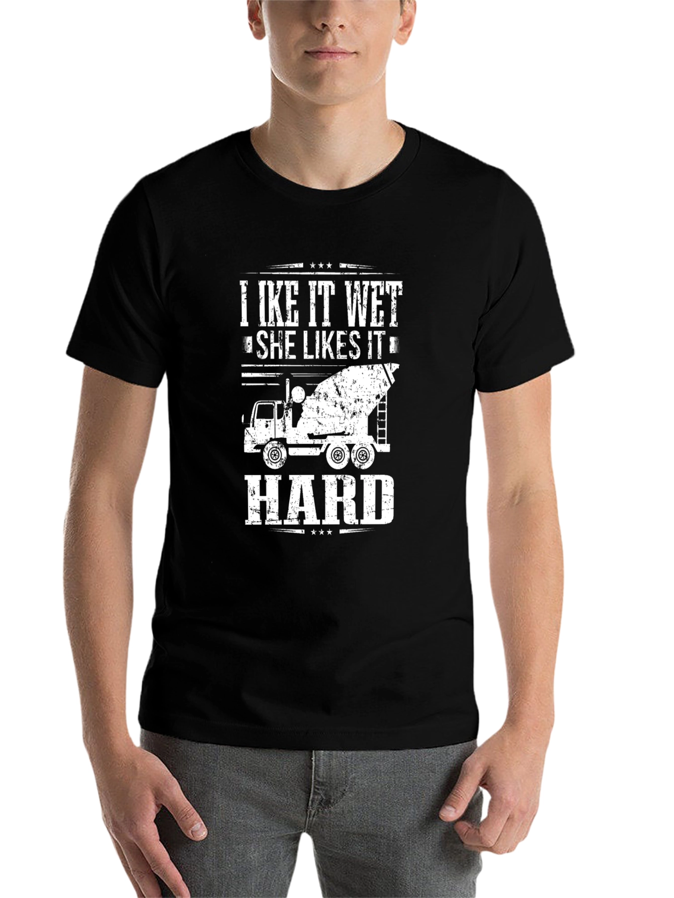 Black I Like It Wet Concrete Truck Black T-Shirt view 7