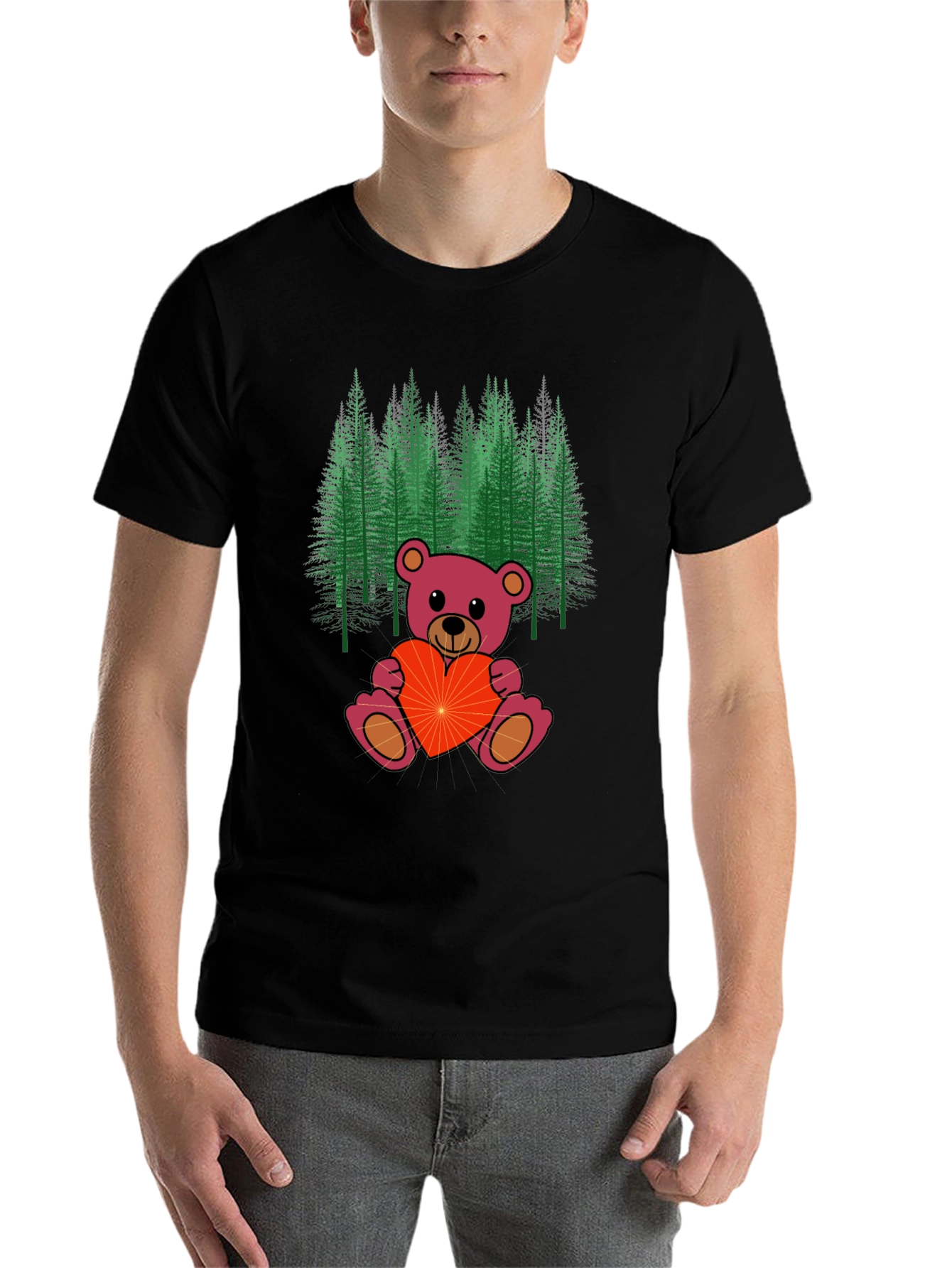 Black Teddy Bear Forest Graphic Tee - Men's Black T-Shirt view 7