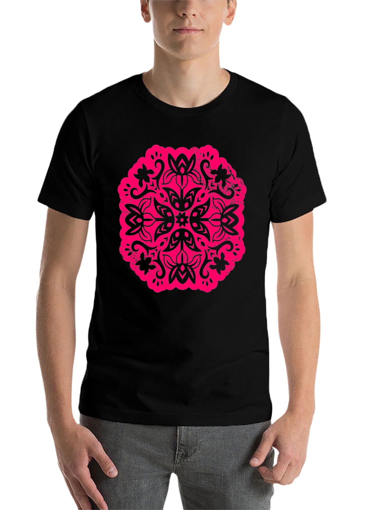 Black Black T-Shirt with Floral Mandala Graphic view 7