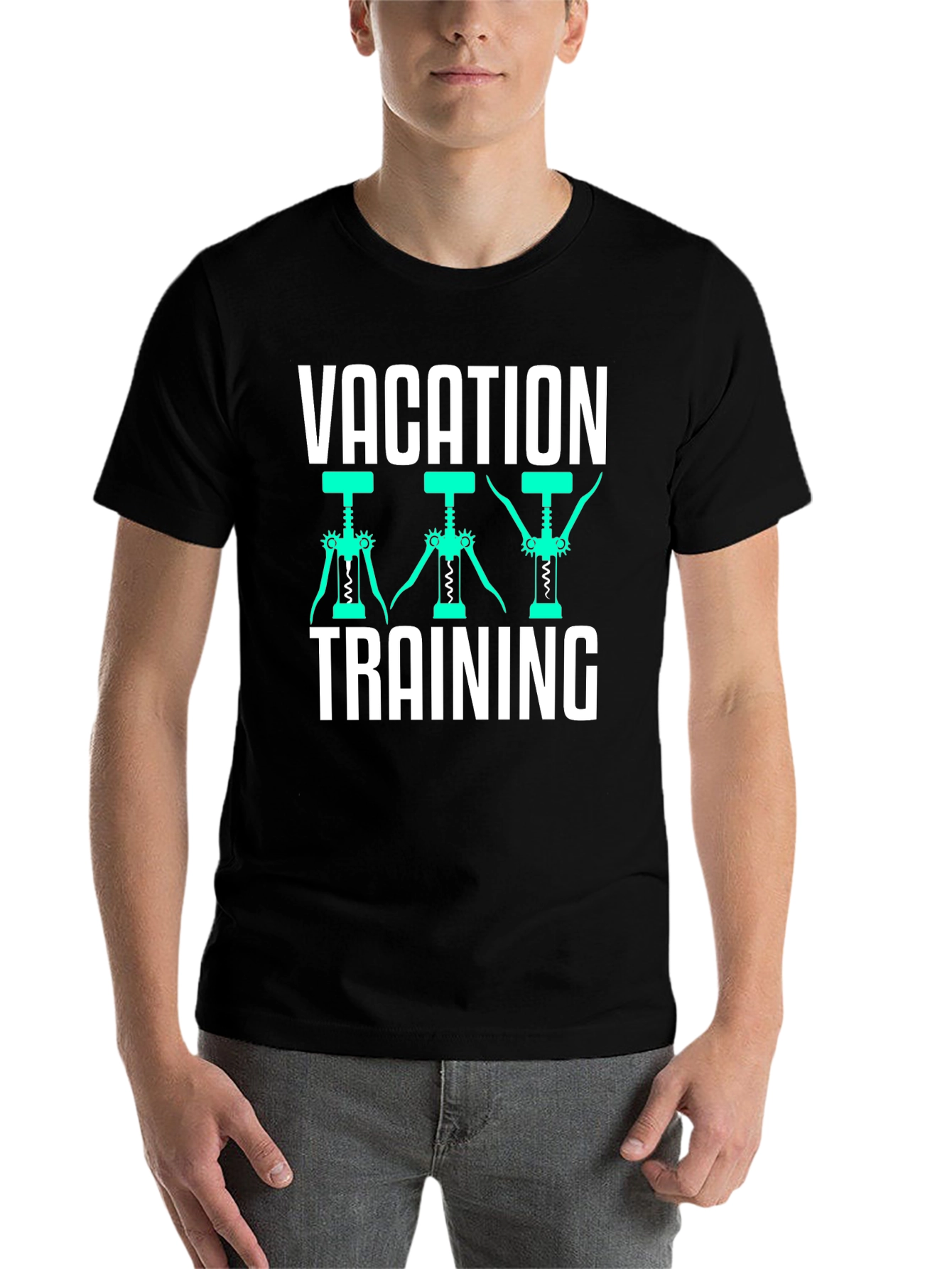 Black Vacation Training Wine Opener T-Shirt view 7