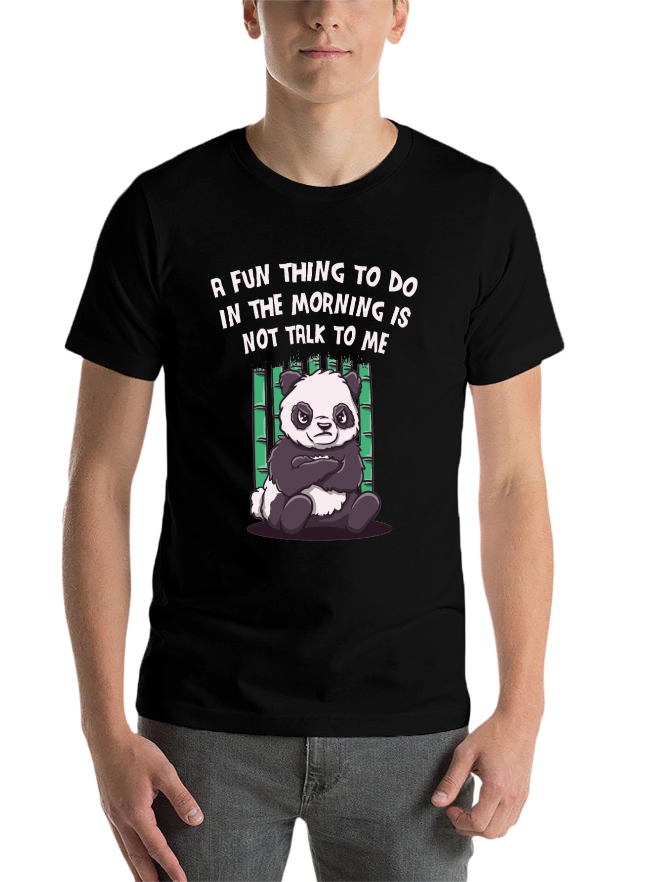 Black Funny Panda Morning Humor T-Shirt view 7