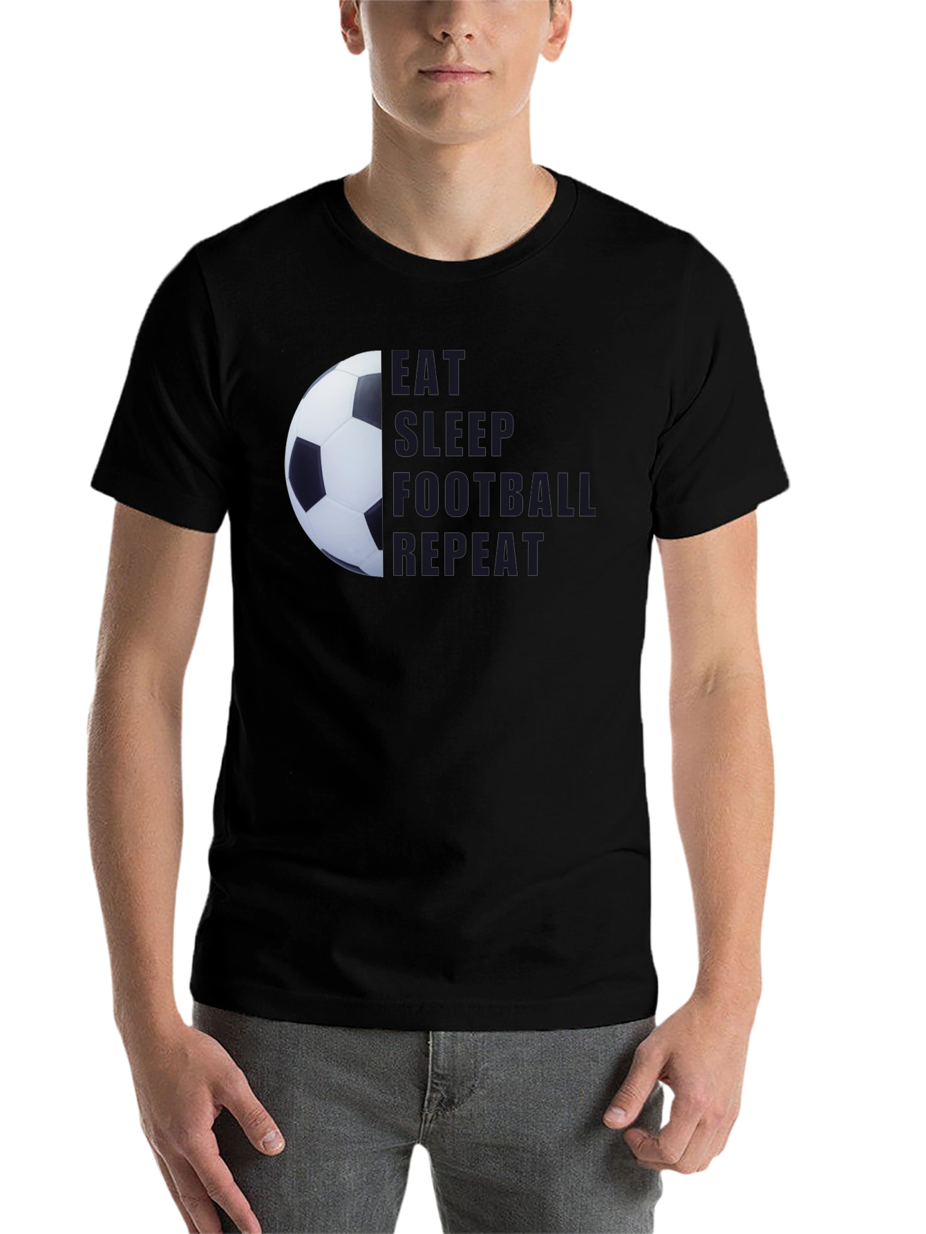 Black Eat Sleep Football Repeat Black T-Shirt view 7