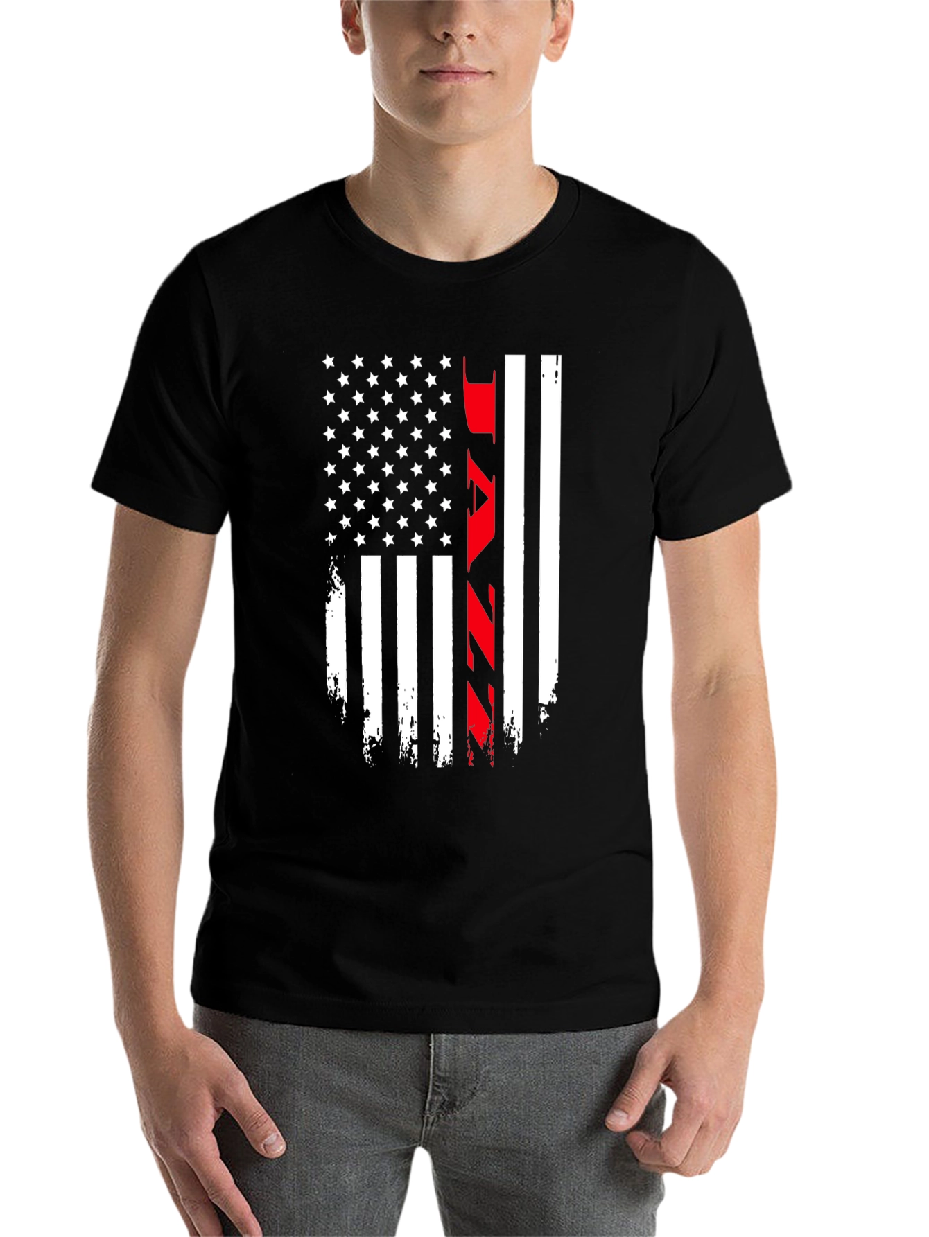 Black Distressed American Flag JAZZ Graphic Tee view 7