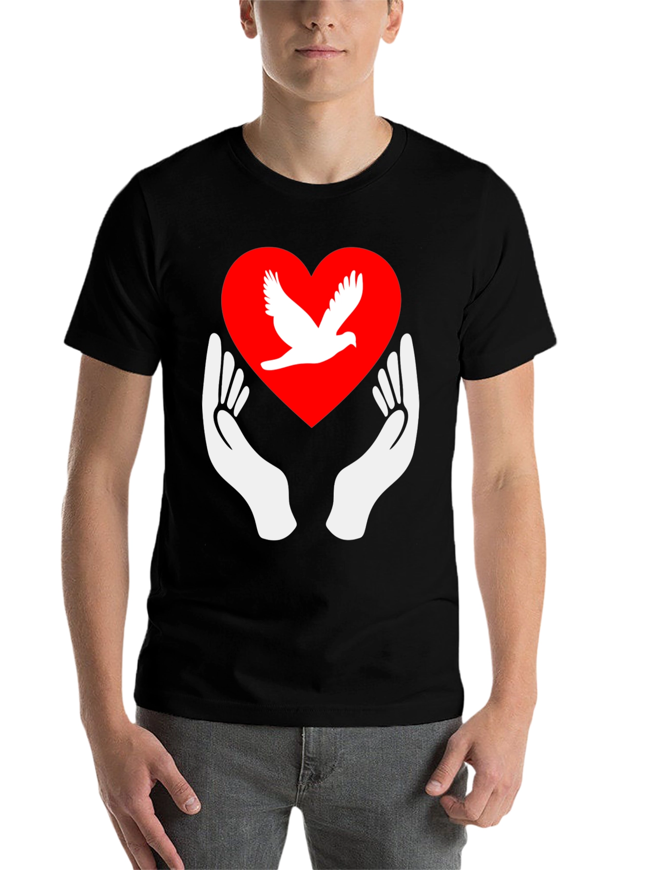 Black Dove Heart Graphic Tee - Peace Symbol Shirt view 7