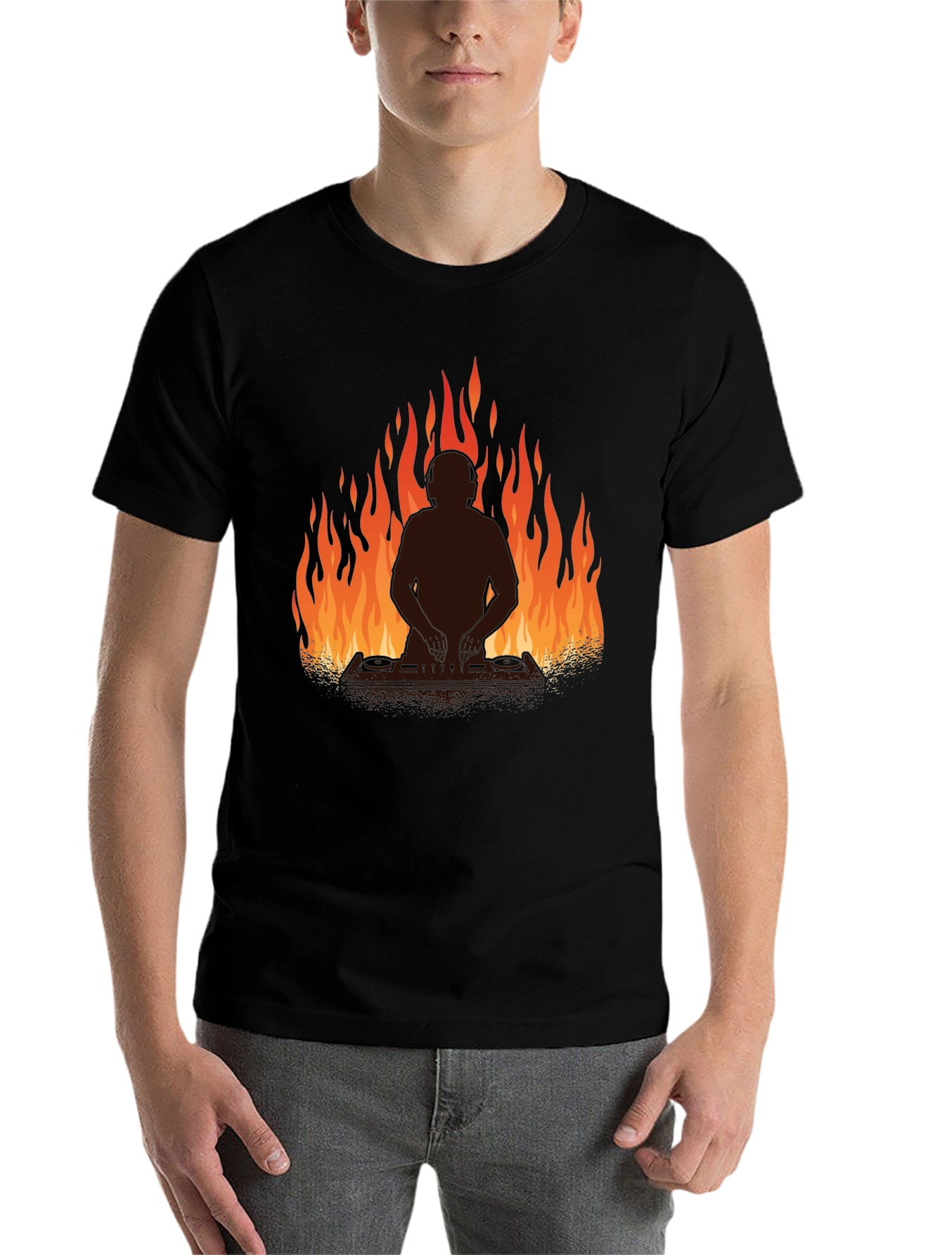 Black DJ in Flames Graphic T-Shirt - Black view 7