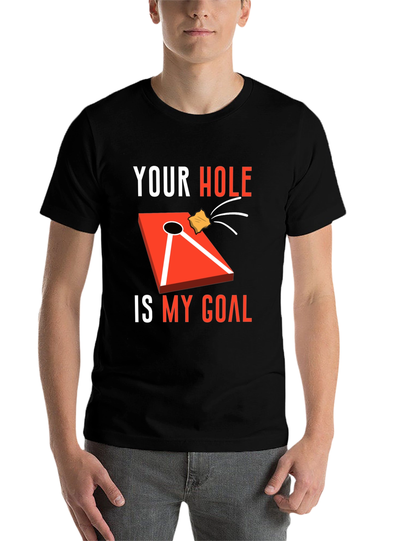 Black Your Hole Is My Goal Cornhole T-Shirt view 7