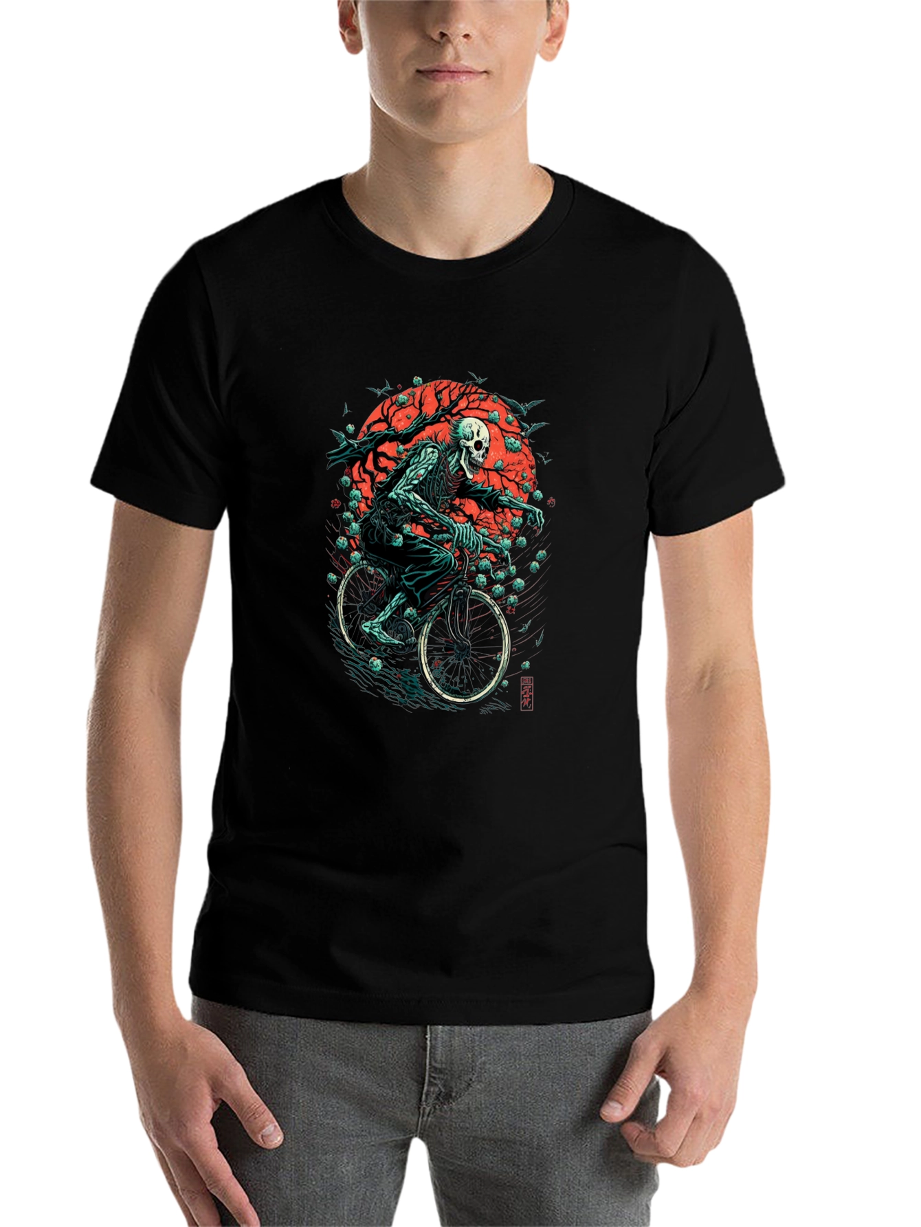 Black Skull Biker Graphic Tee - Black view 7