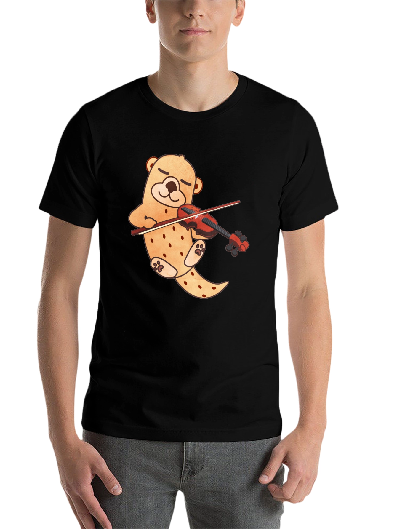 Black Cute Bear Violinist Black T-Shirt view 7