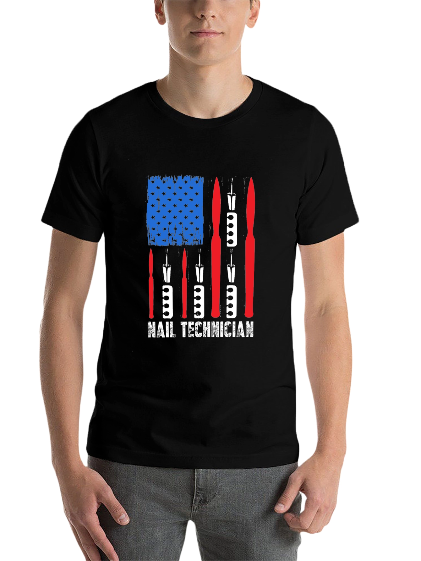 Black Nail Technician American Flag Graphic Tee view 7