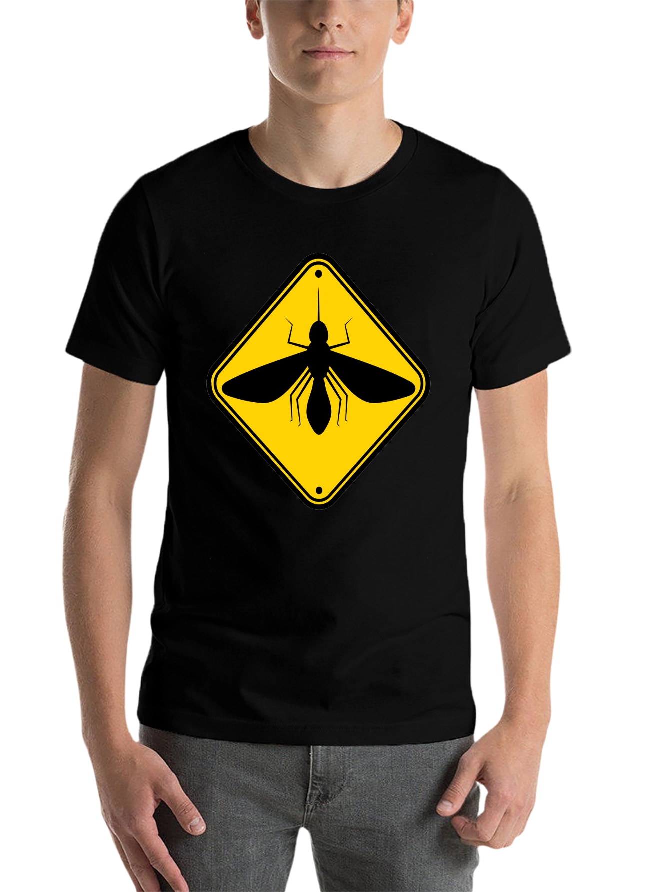 Black Mosquito Warning Sign Graphic T-Shirt view 7