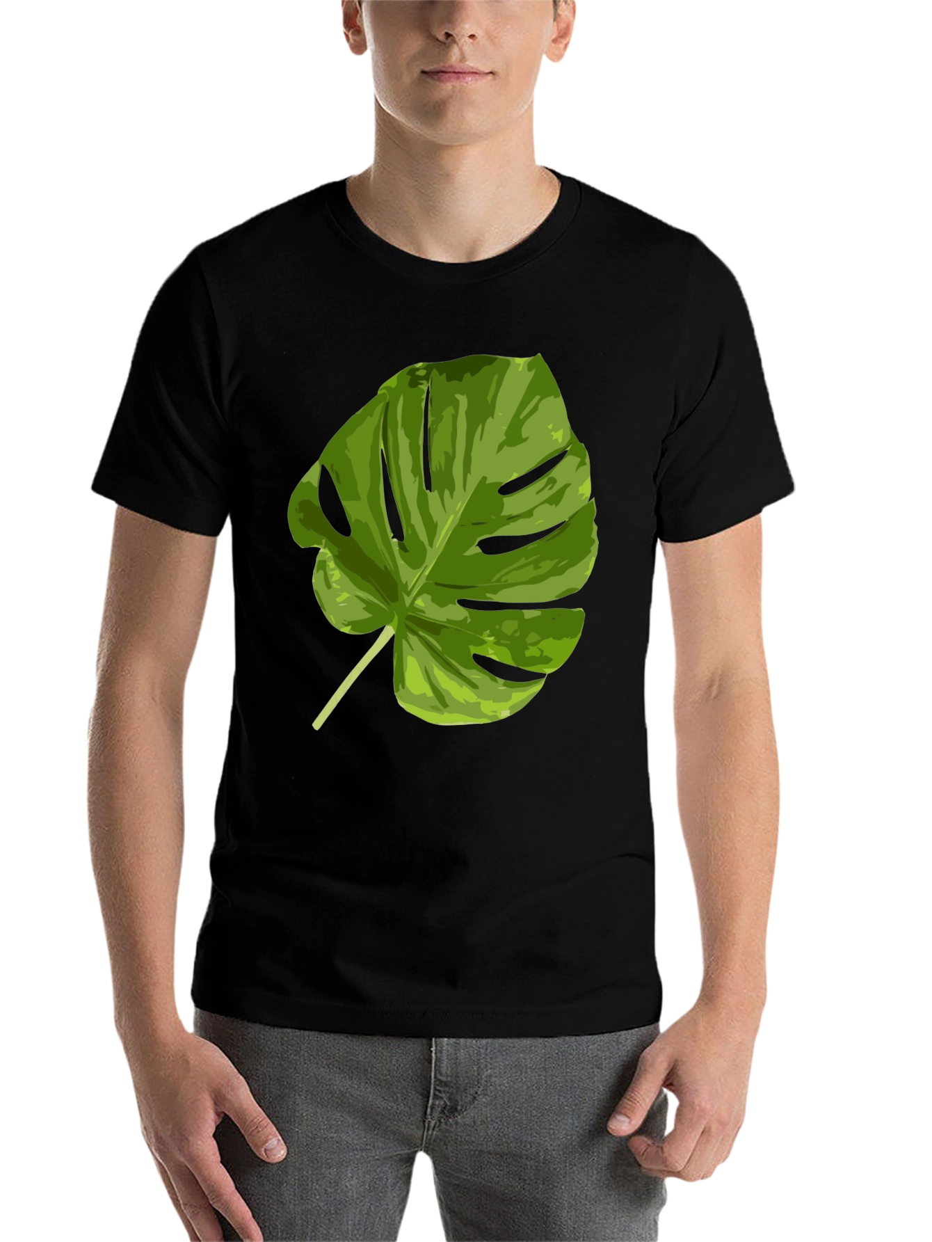 Black Tropical Monstera Leaf Graphic T-Shirt view 7