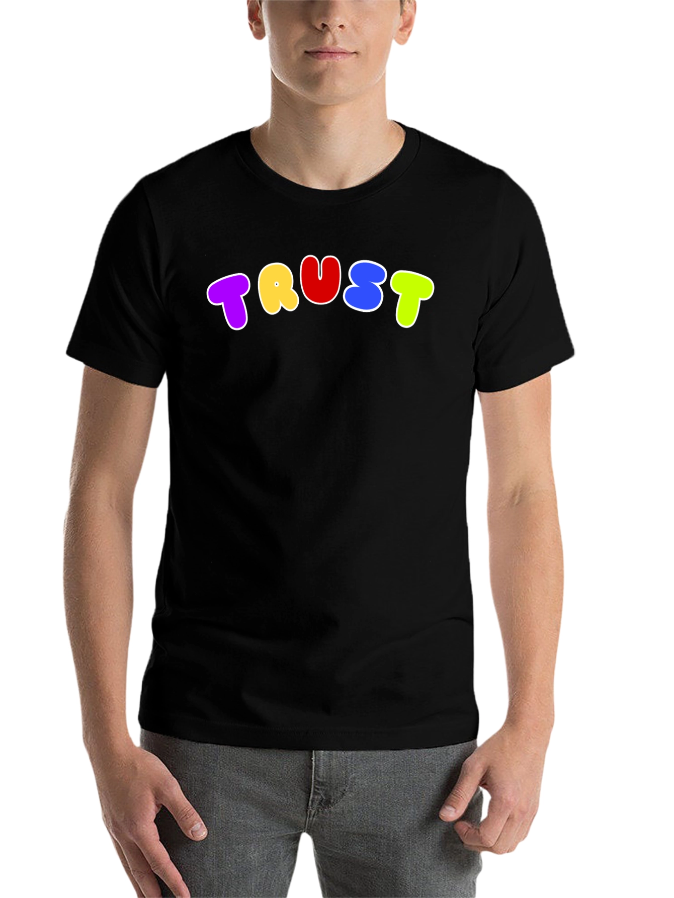 Black Colorful "TRUST" Graphic Black T-Shirt view 7