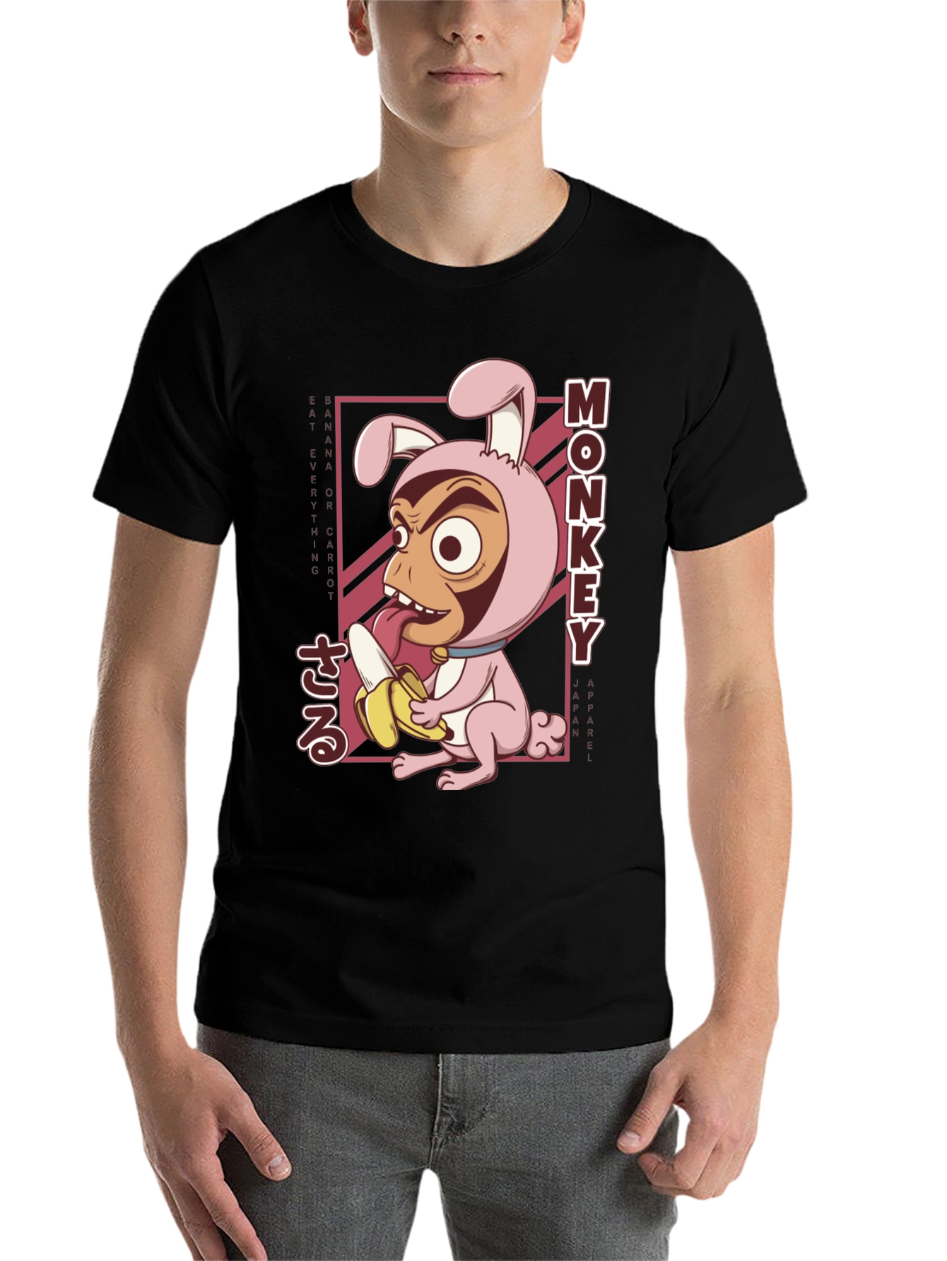 Black Monkey Banana T-Shirt Funny Cartoon Tee view 7